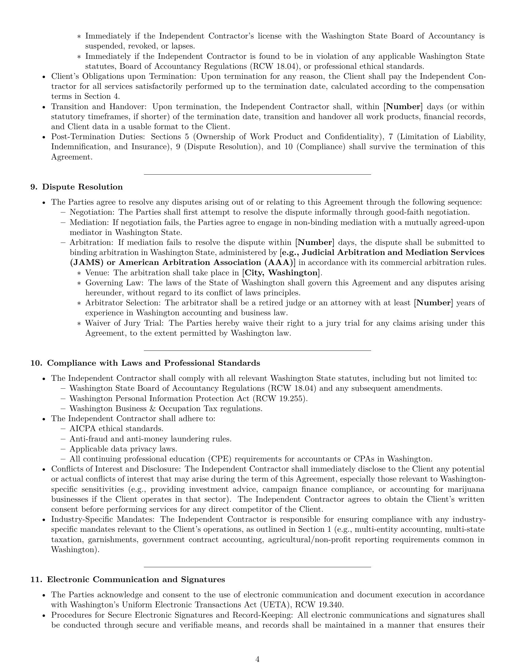 Preview page 4 of Pro Washington accounting independent contractor agreement template