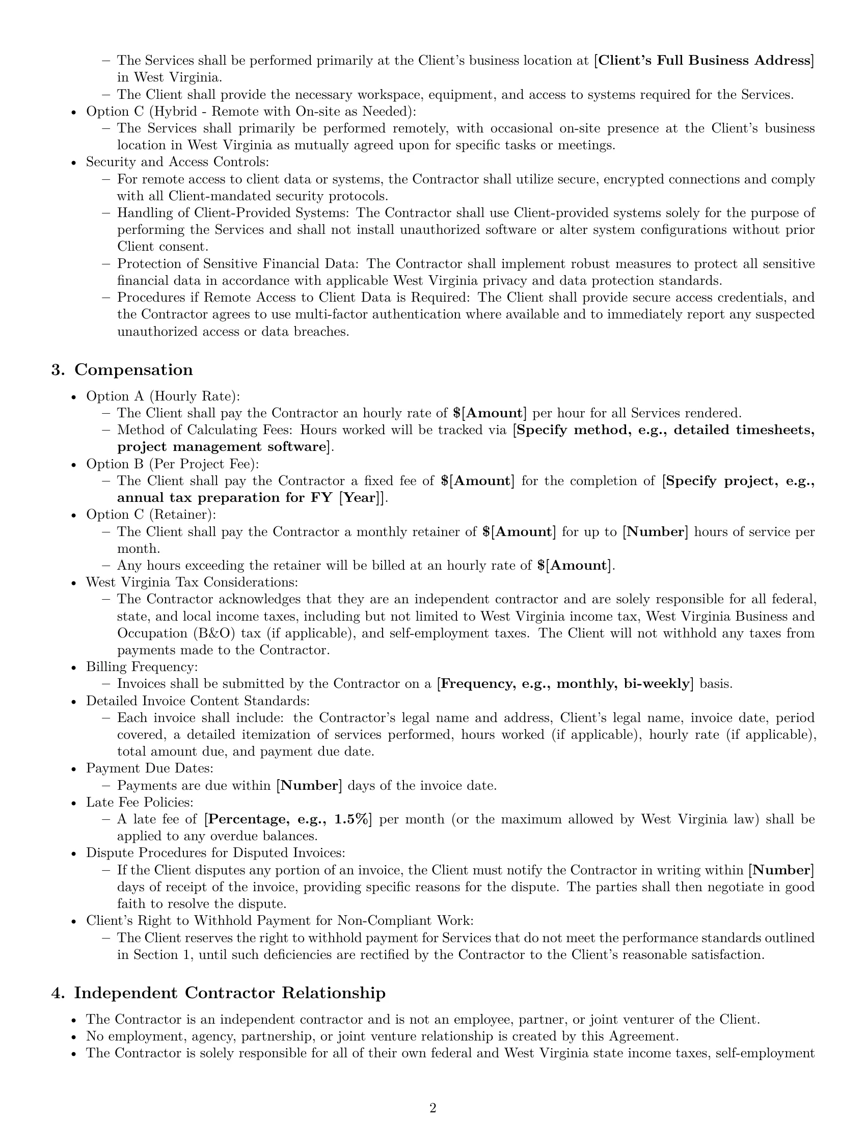 Preview page 2 of Pro West Virginia accounting independent contractor agreement template