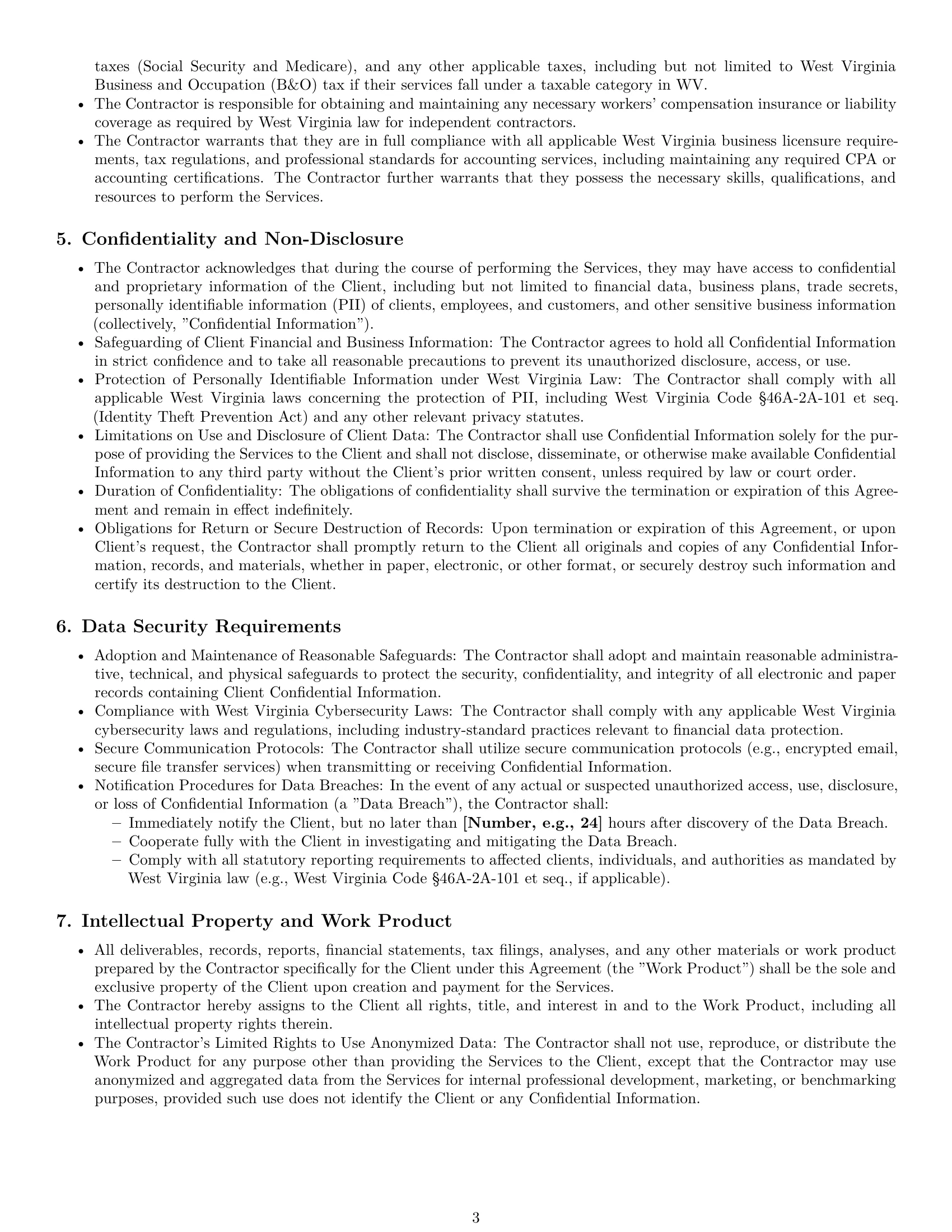 Preview page 3 of Pro West Virginia accounting independent contractor agreement template