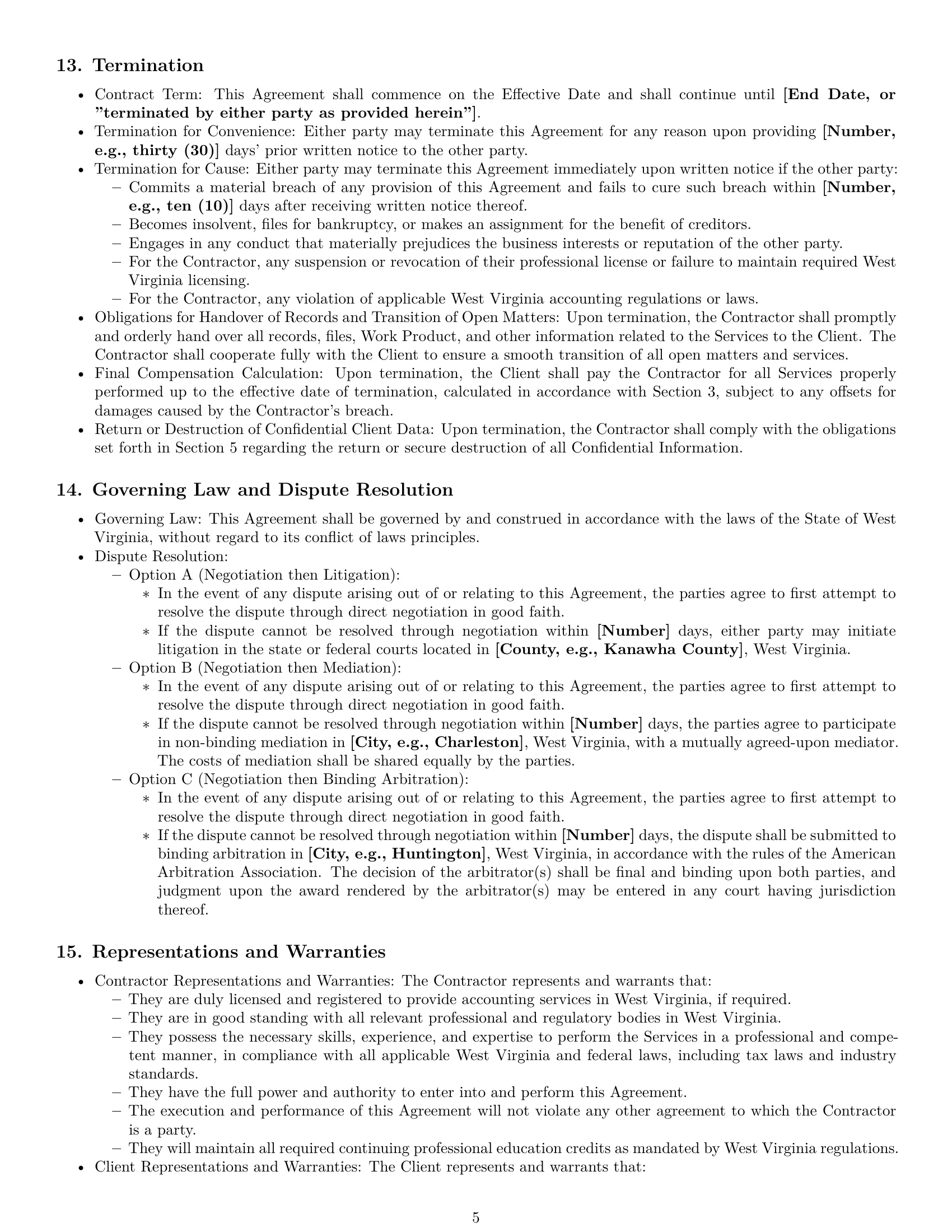 Preview page 5 of Pro West Virginia accounting independent contractor agreement template