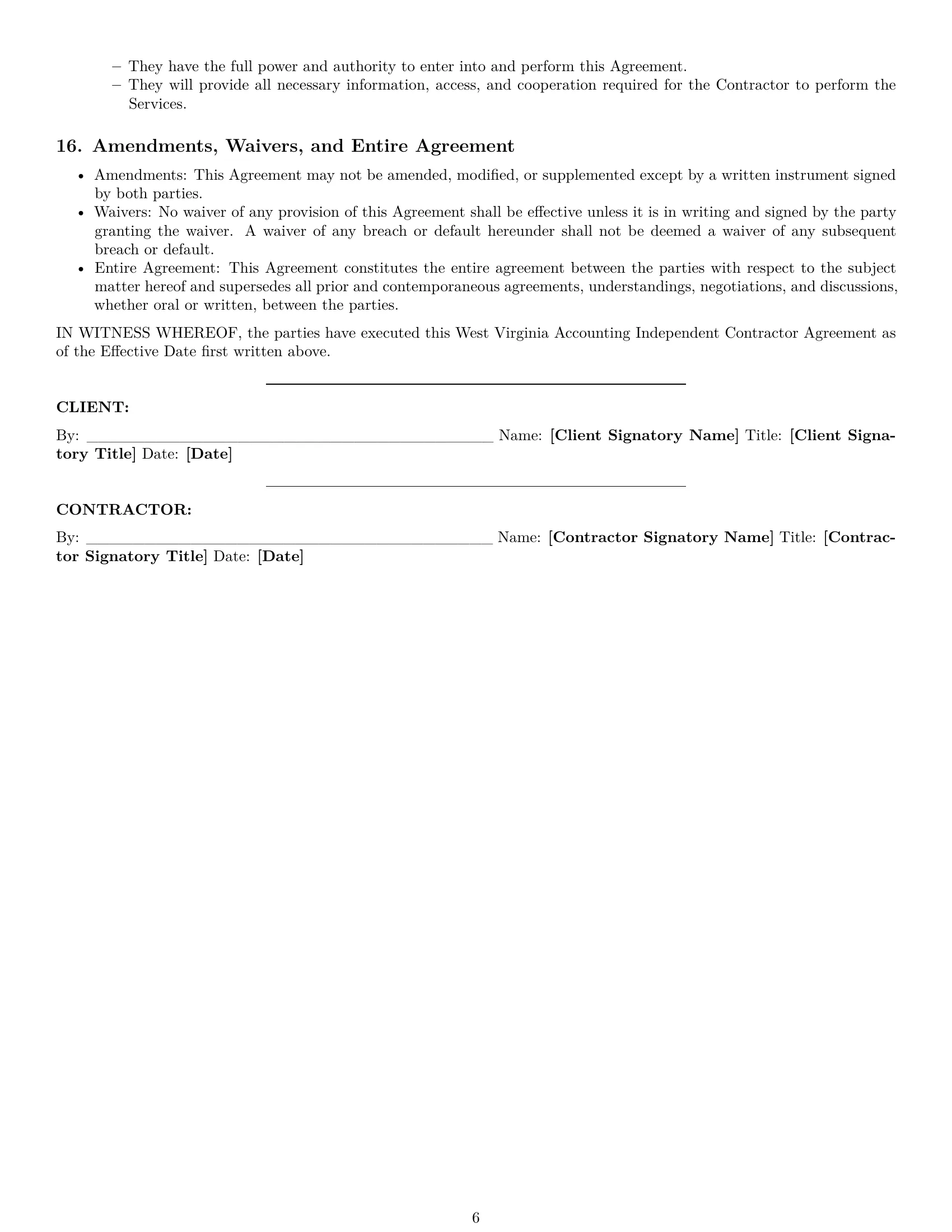 Preview page 6 of Pro West Virginia accounting independent contractor agreement template