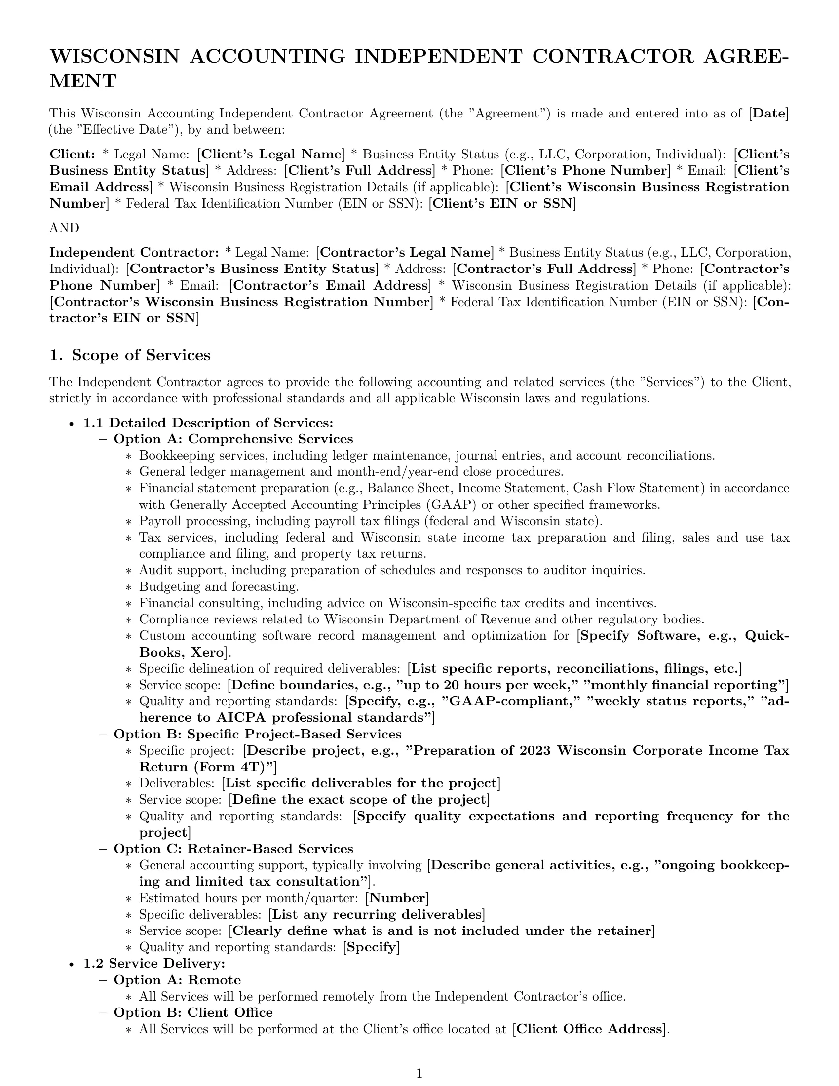 Preview page 1 of Pro Wisconsin accounting independent contractor agreement template