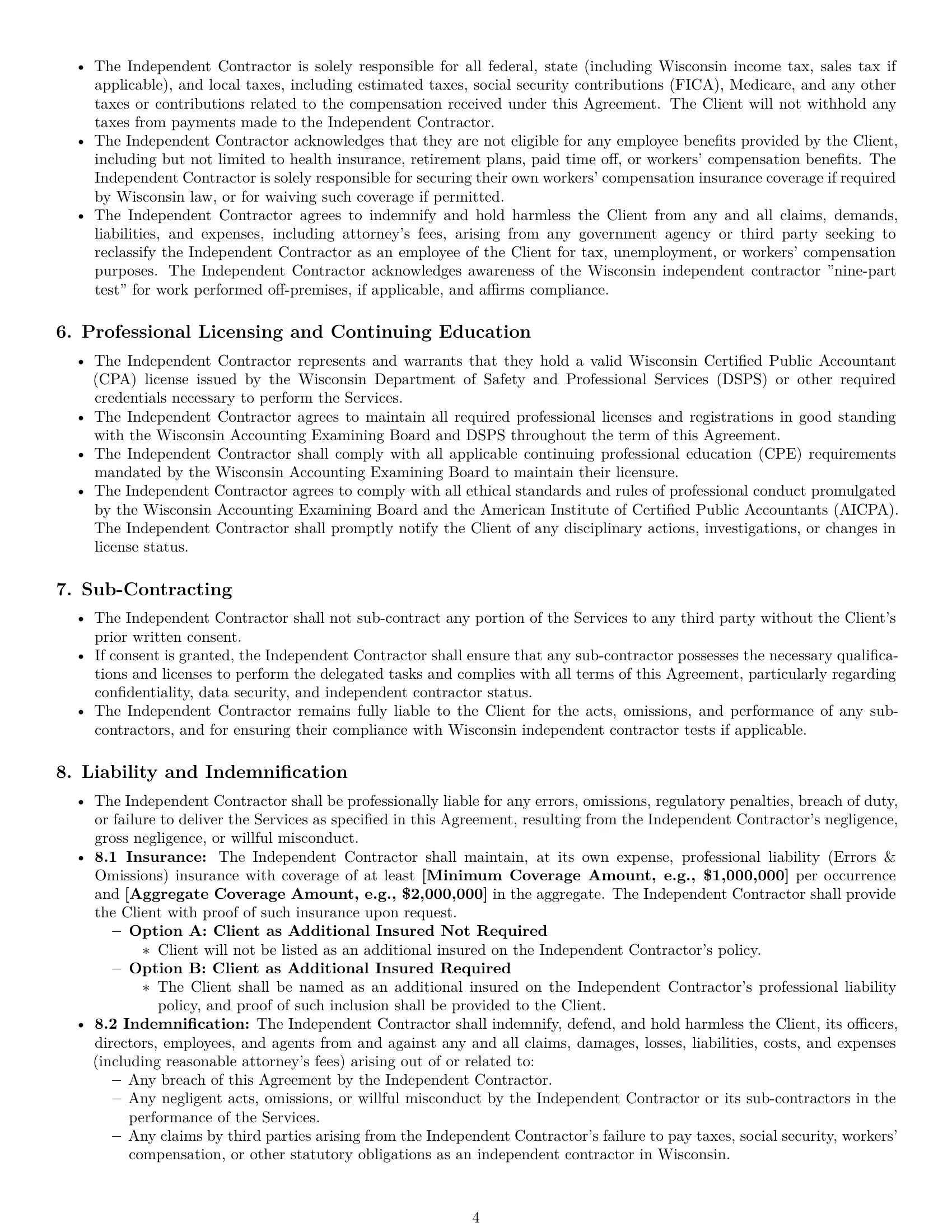 Preview page 4 of Pro Wisconsin accounting independent contractor agreement template