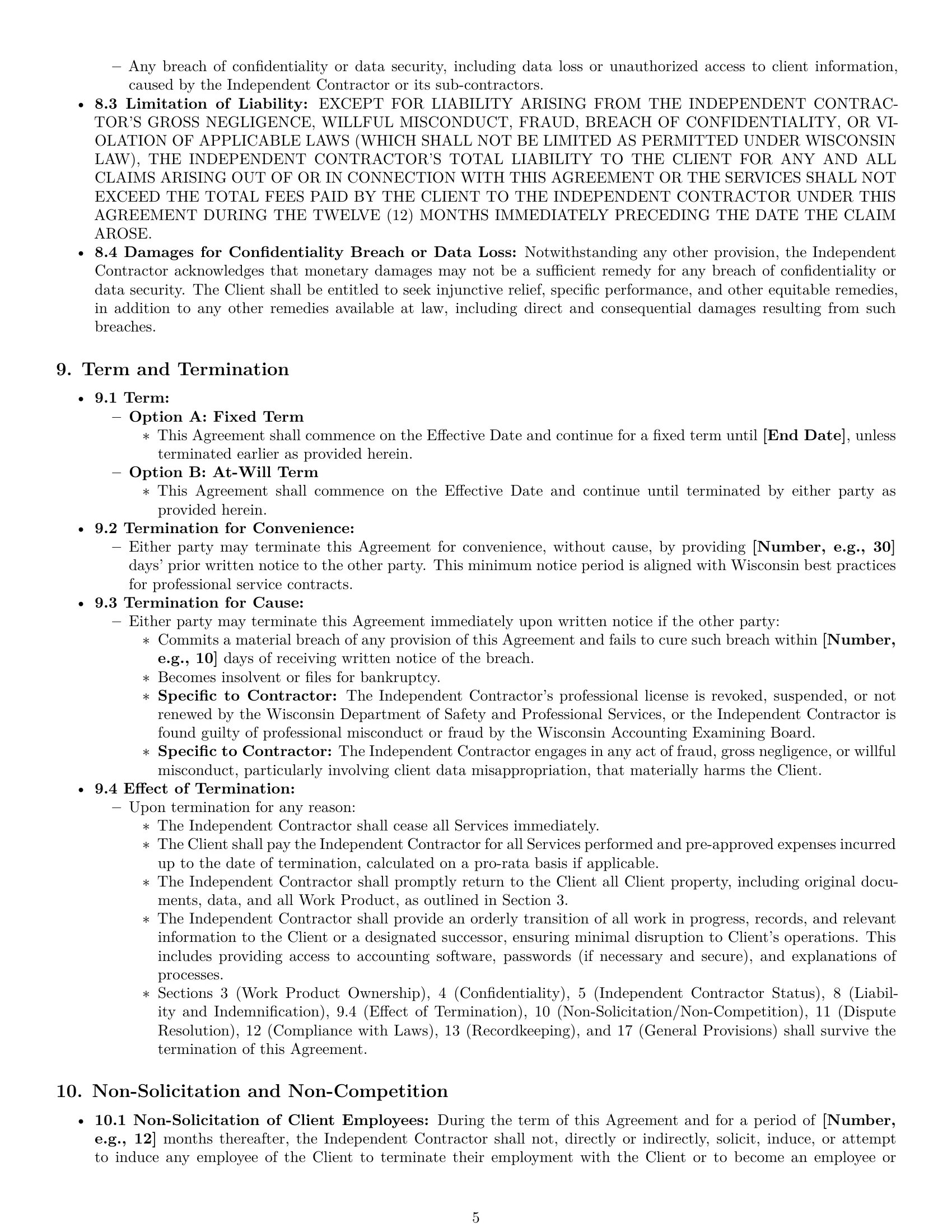 Preview page 5 of Pro Wisconsin accounting independent contractor agreement template