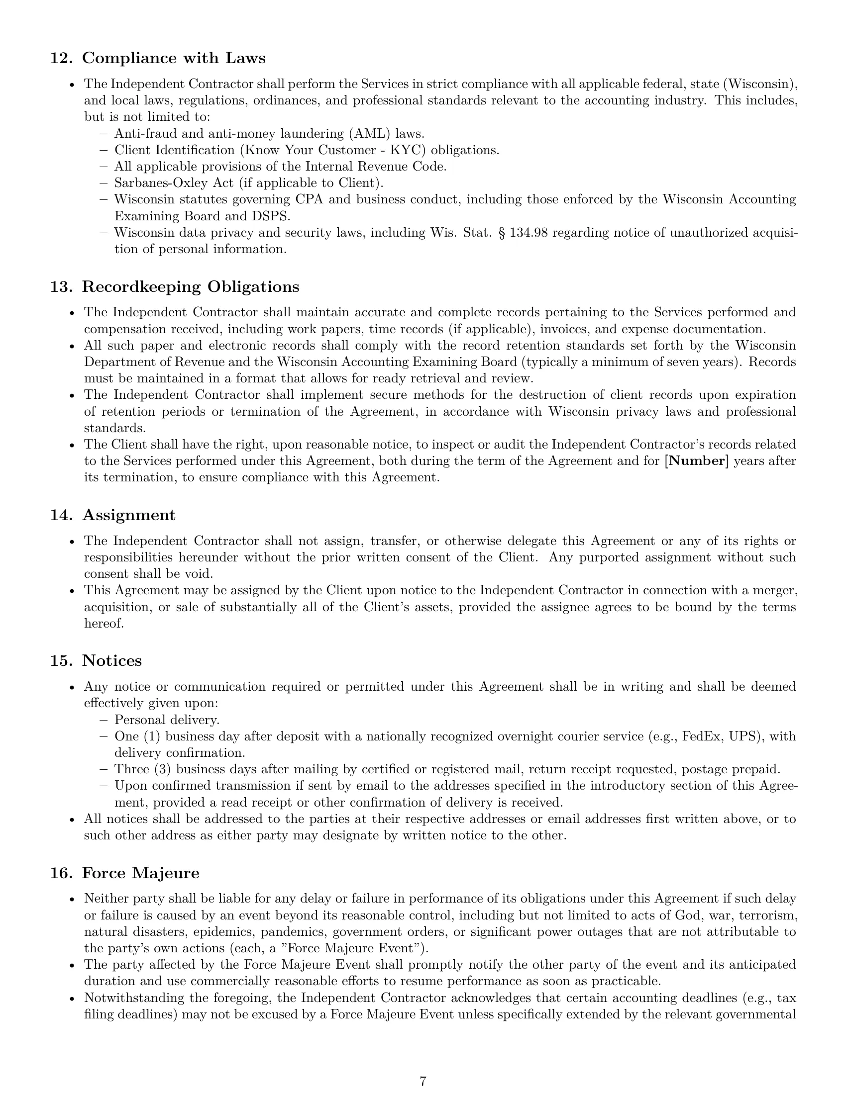 Preview page 7 of Pro Wisconsin accounting independent contractor agreement template