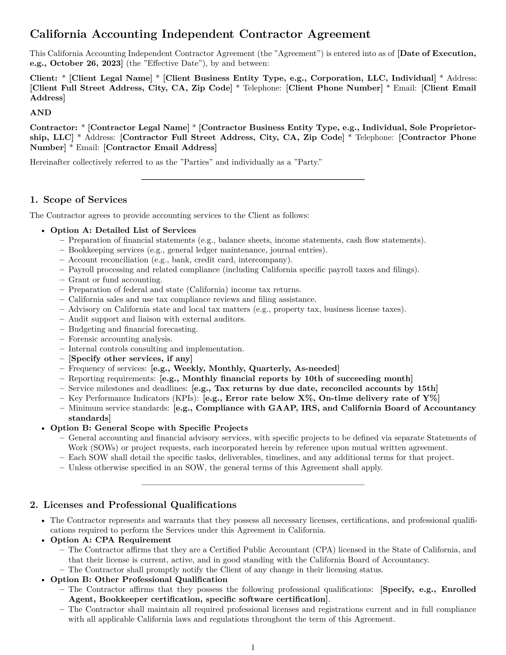 Preview page 1 of Pro California accounting independent contractor agreement template