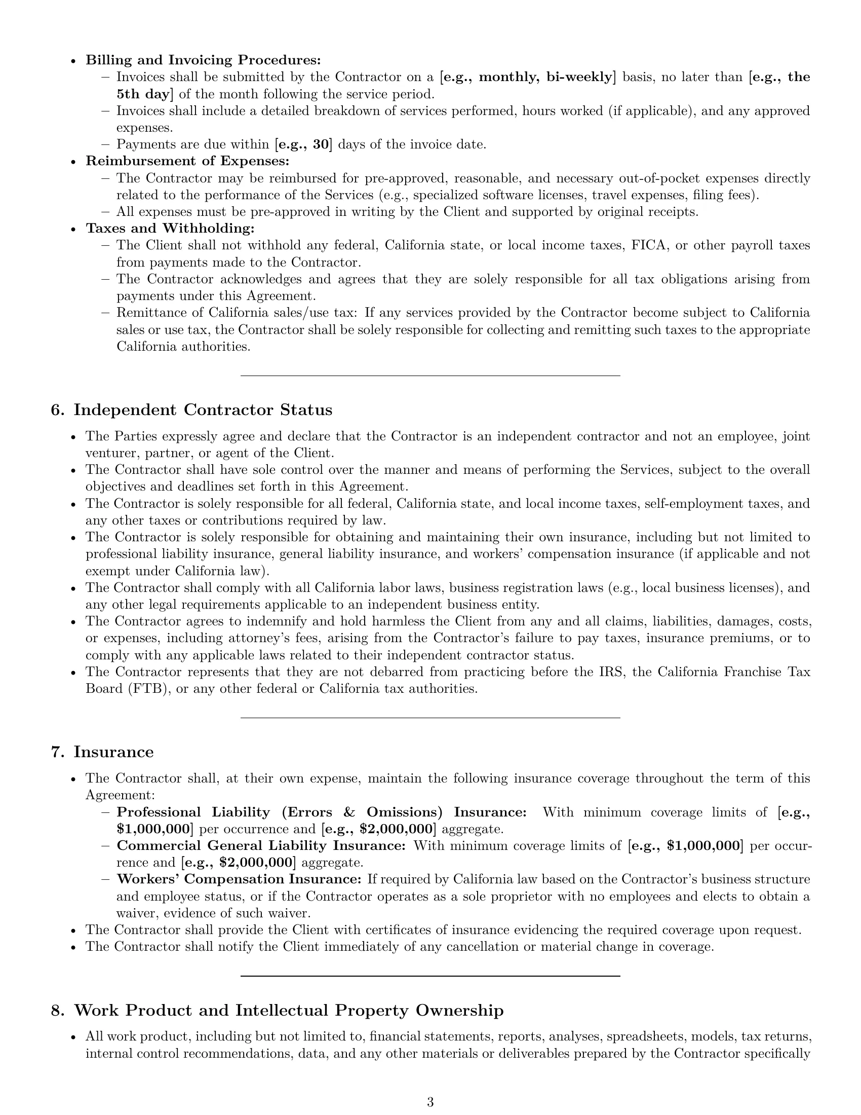 Preview page 3 of Pro California accounting independent contractor agreement template