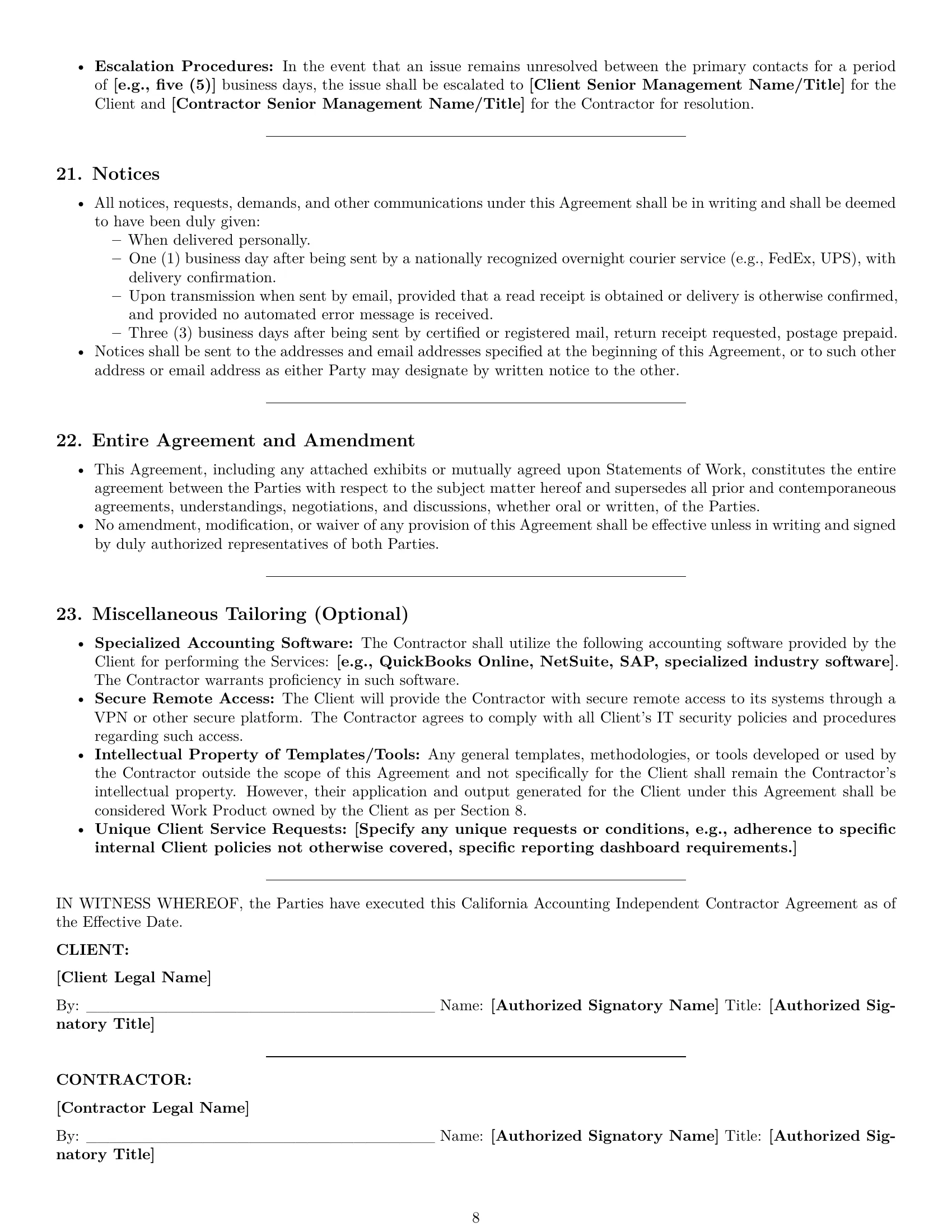 Preview page 8 of Pro California accounting independent contractor agreement template