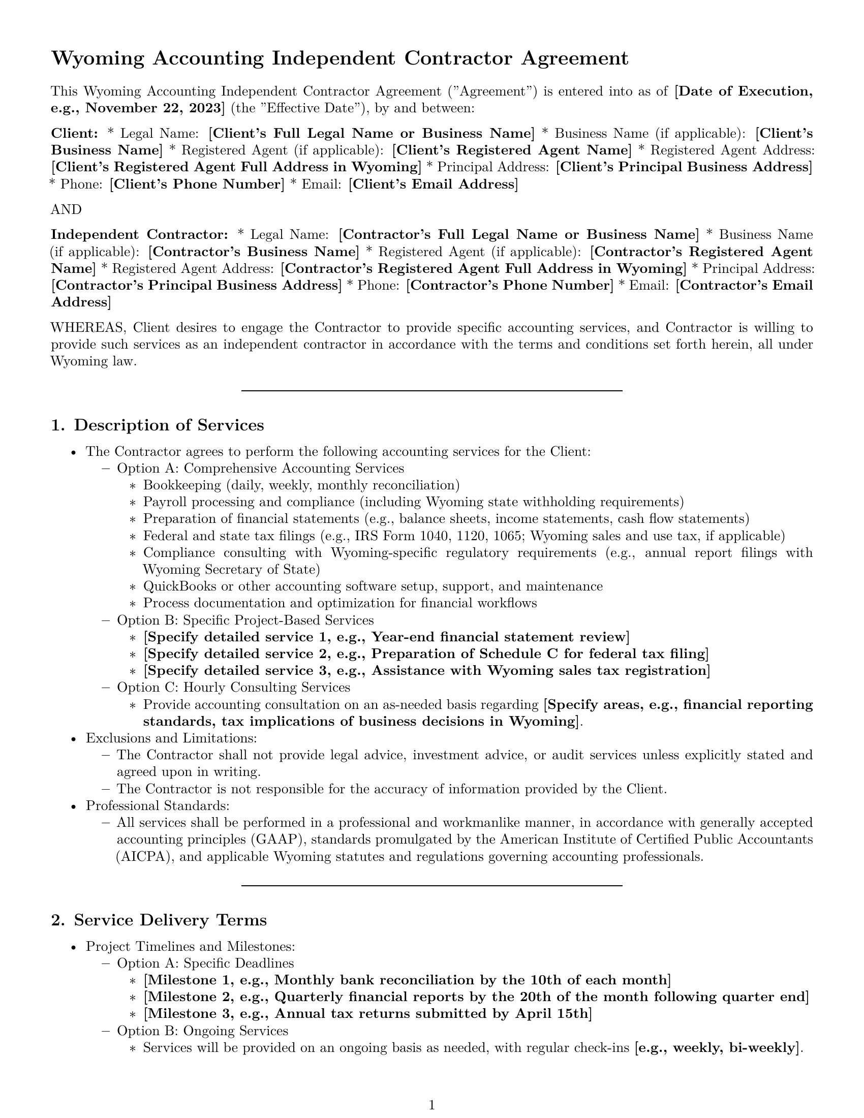 Preview page 1 of Pro Wyoming accounting independent contractor agreement template