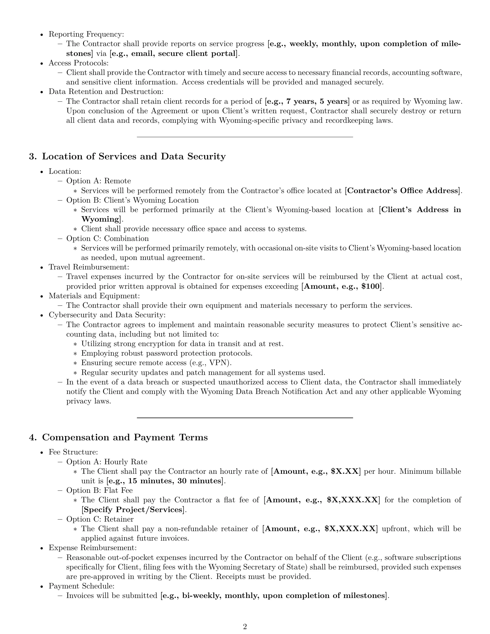 Preview page 2 of Pro Wyoming accounting independent contractor agreement template