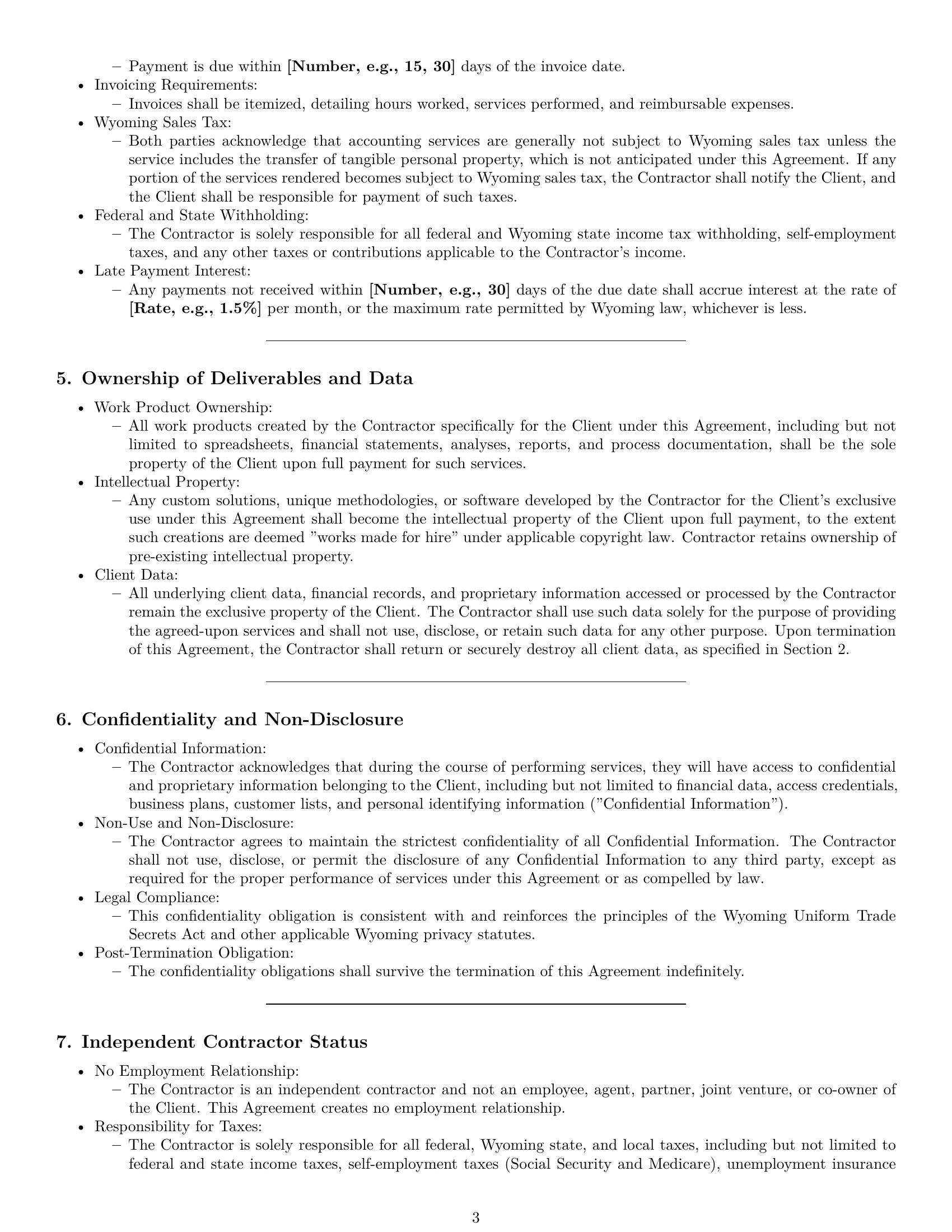 Preview page 3 of Pro Wyoming accounting independent contractor agreement template