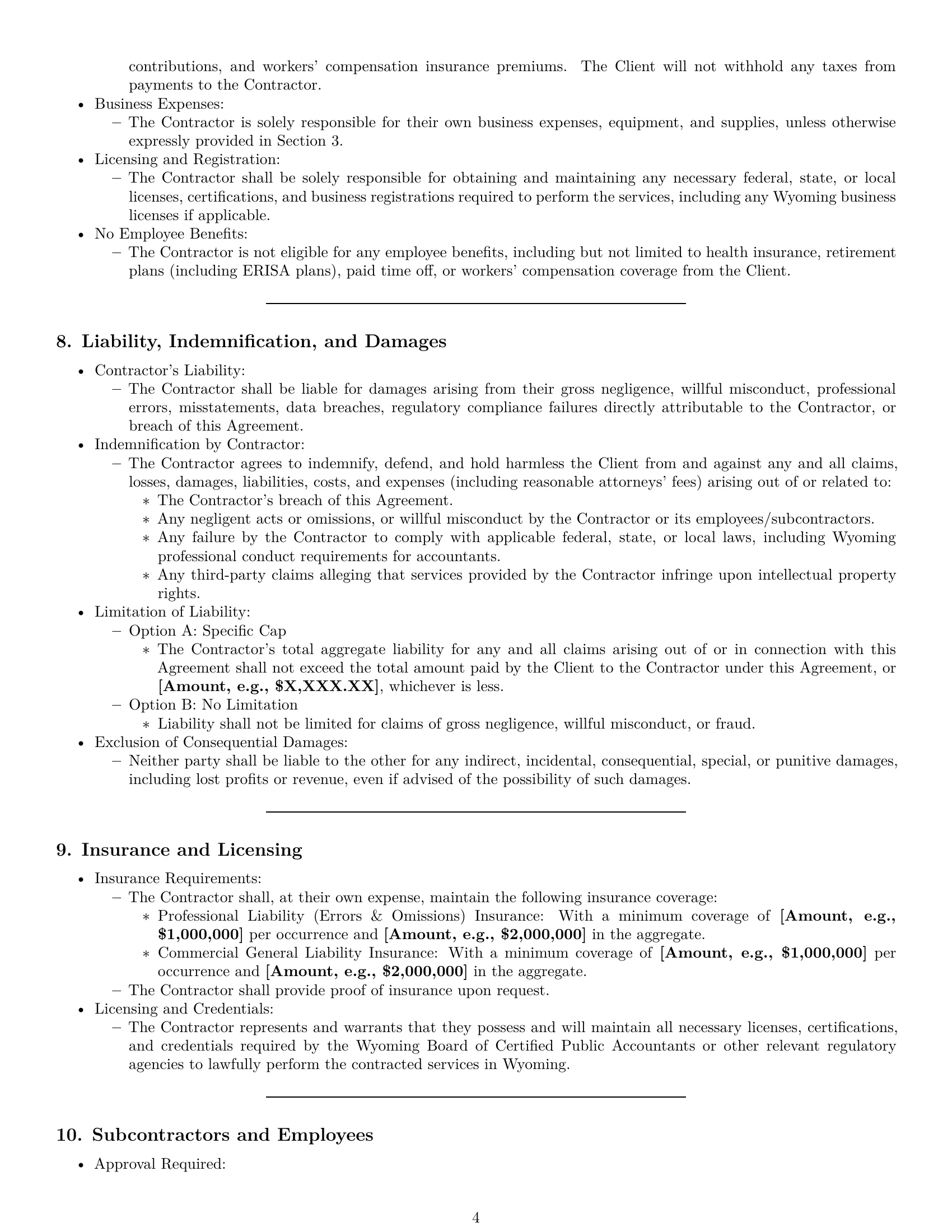 Preview page 4 of Pro Wyoming accounting independent contractor agreement template