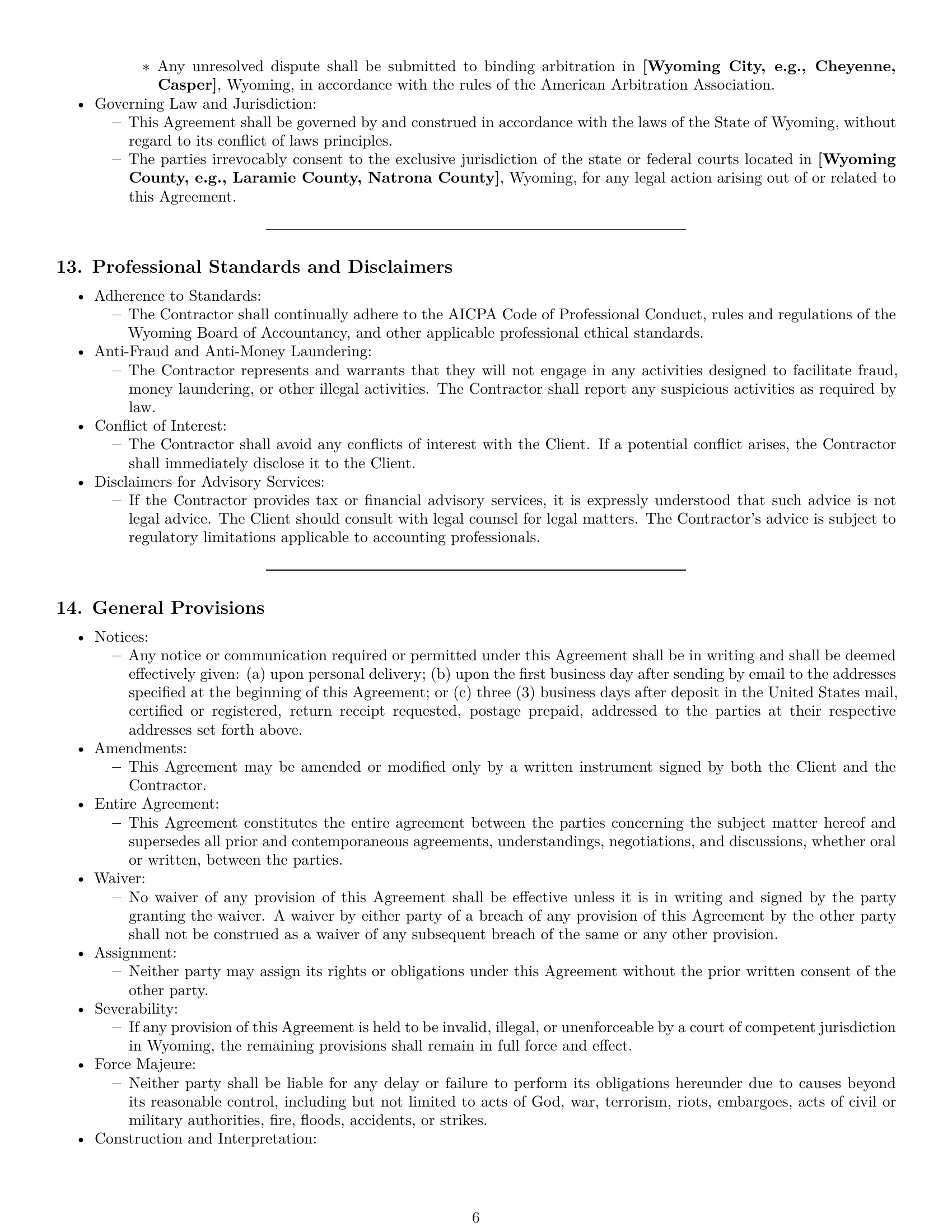 Preview page 6 of Pro Wyoming accounting independent contractor agreement template
