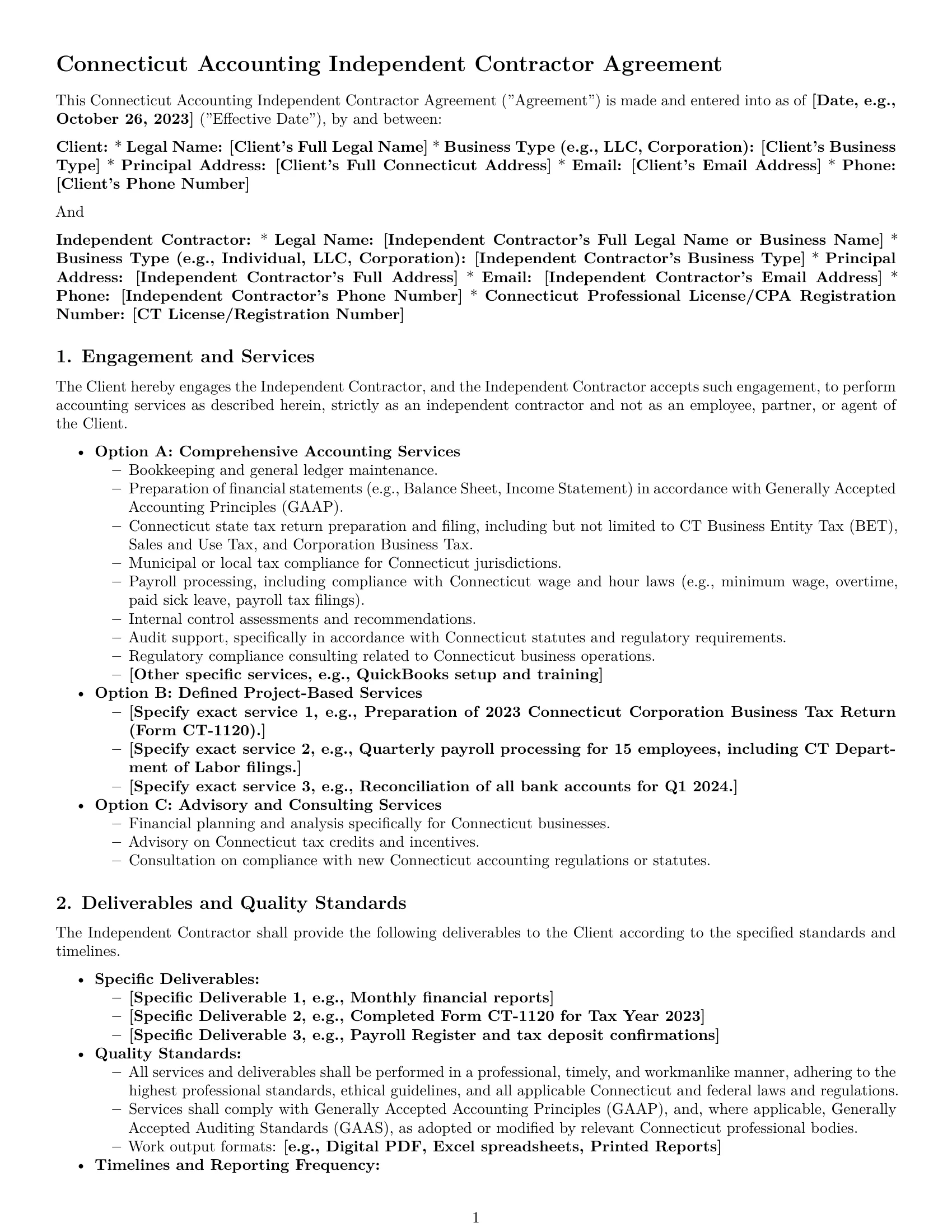 Preview page 1 of Pro Connecticut accounting independent contractor agreement template