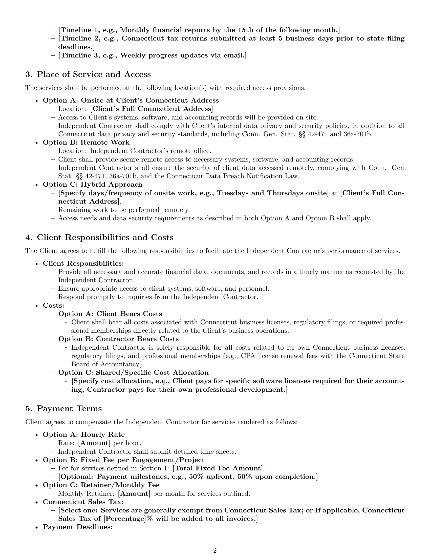 Preview page 2 of Pro Connecticut accounting independent contractor agreement template