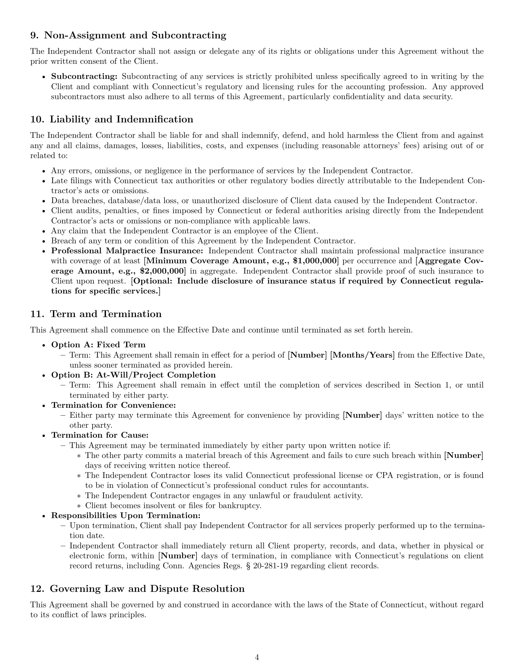 Preview page 4 of Pro Connecticut accounting independent contractor agreement template