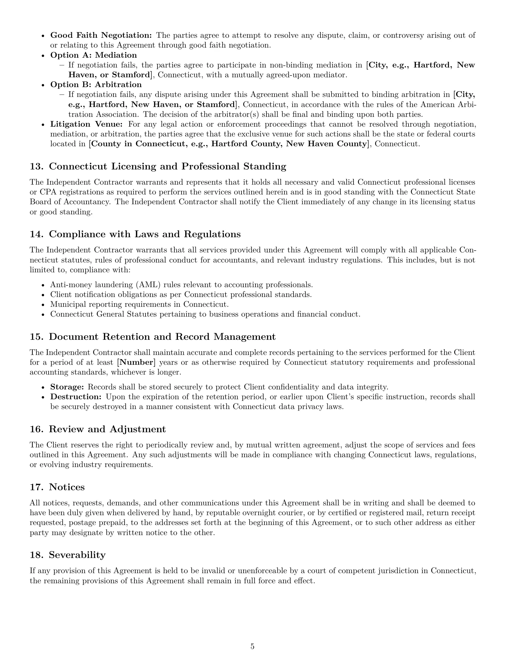 Preview page 5 of Pro Connecticut accounting independent contractor agreement template
