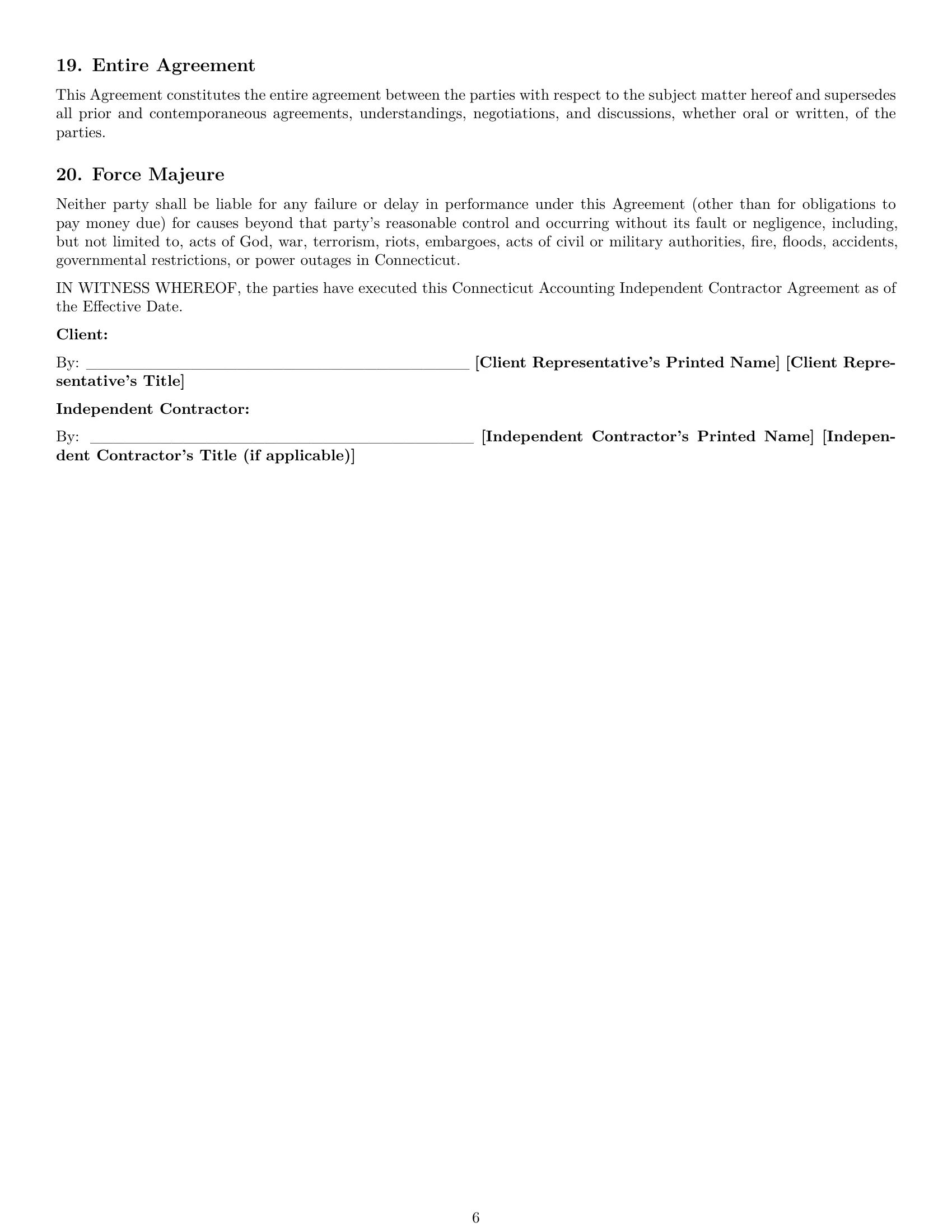 Preview page 6 of Pro Connecticut accounting independent contractor agreement template