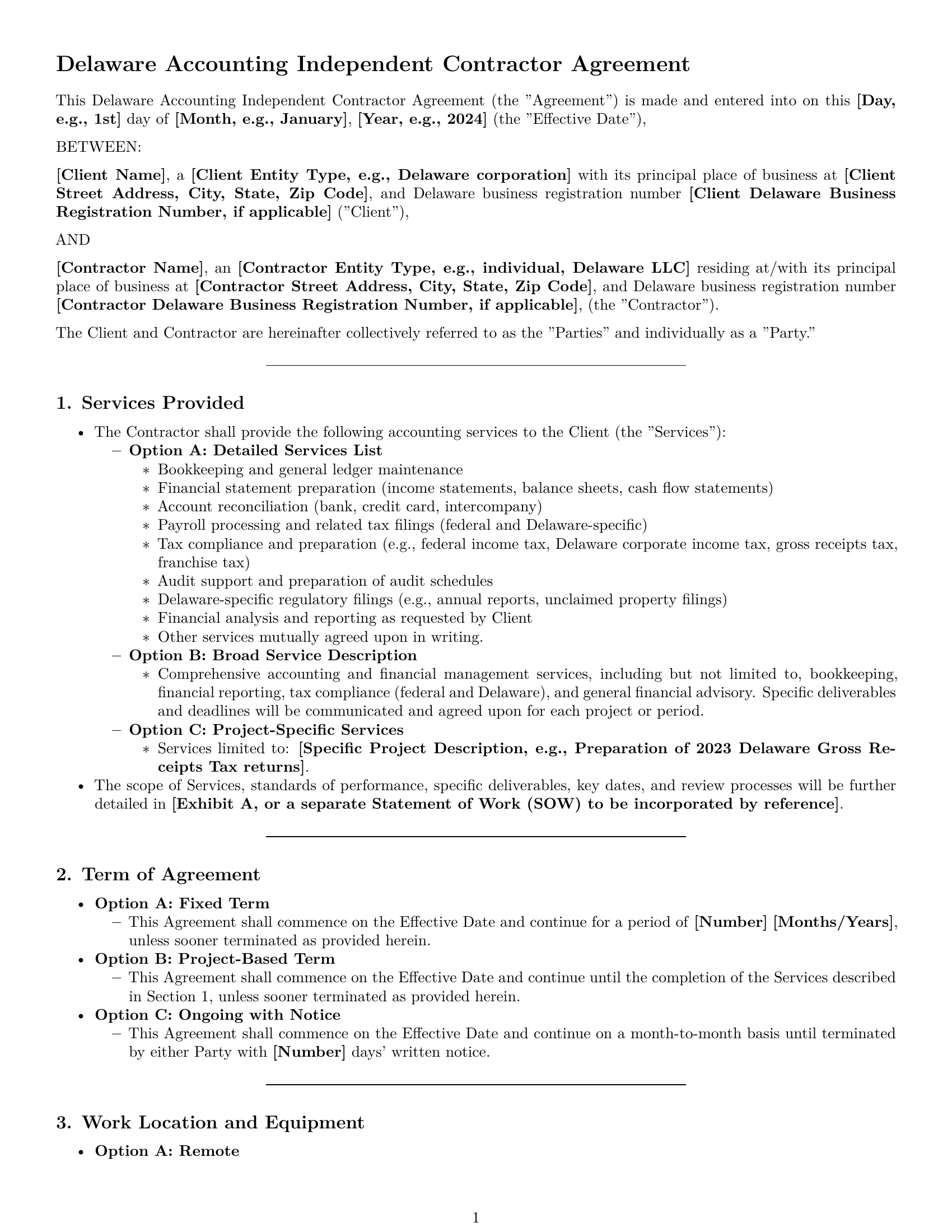 Preview page 1 of Pro Delaware accounting independent contractor agreement template