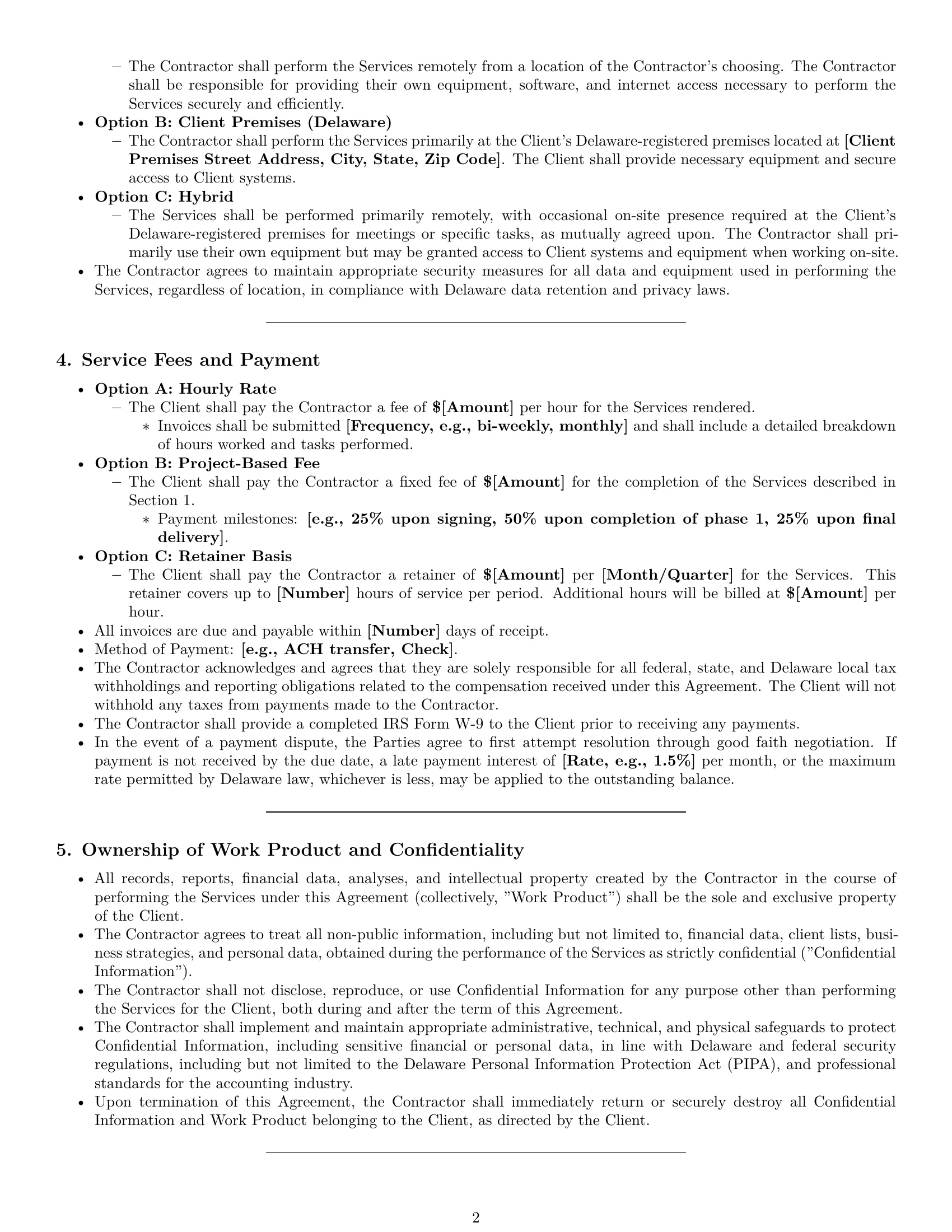 Preview page 2 of Pro Delaware accounting independent contractor agreement template
