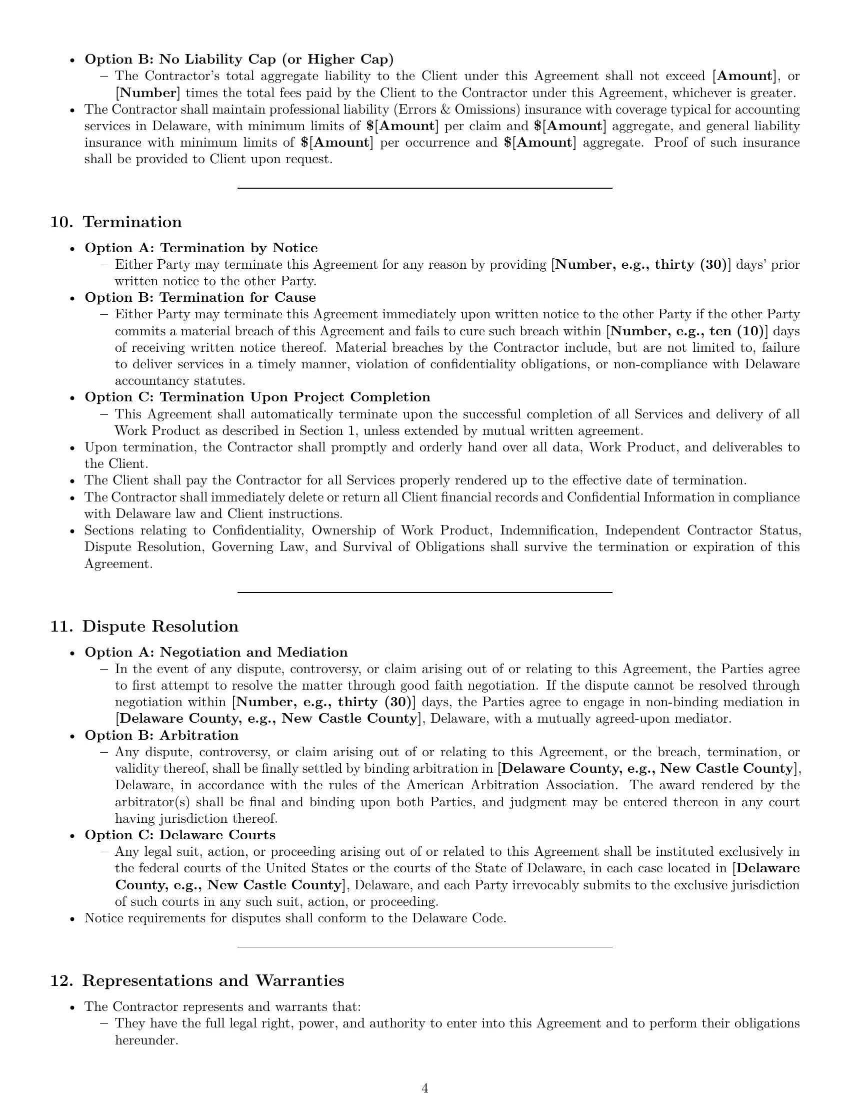 Preview page 4 of Pro Delaware accounting independent contractor agreement template