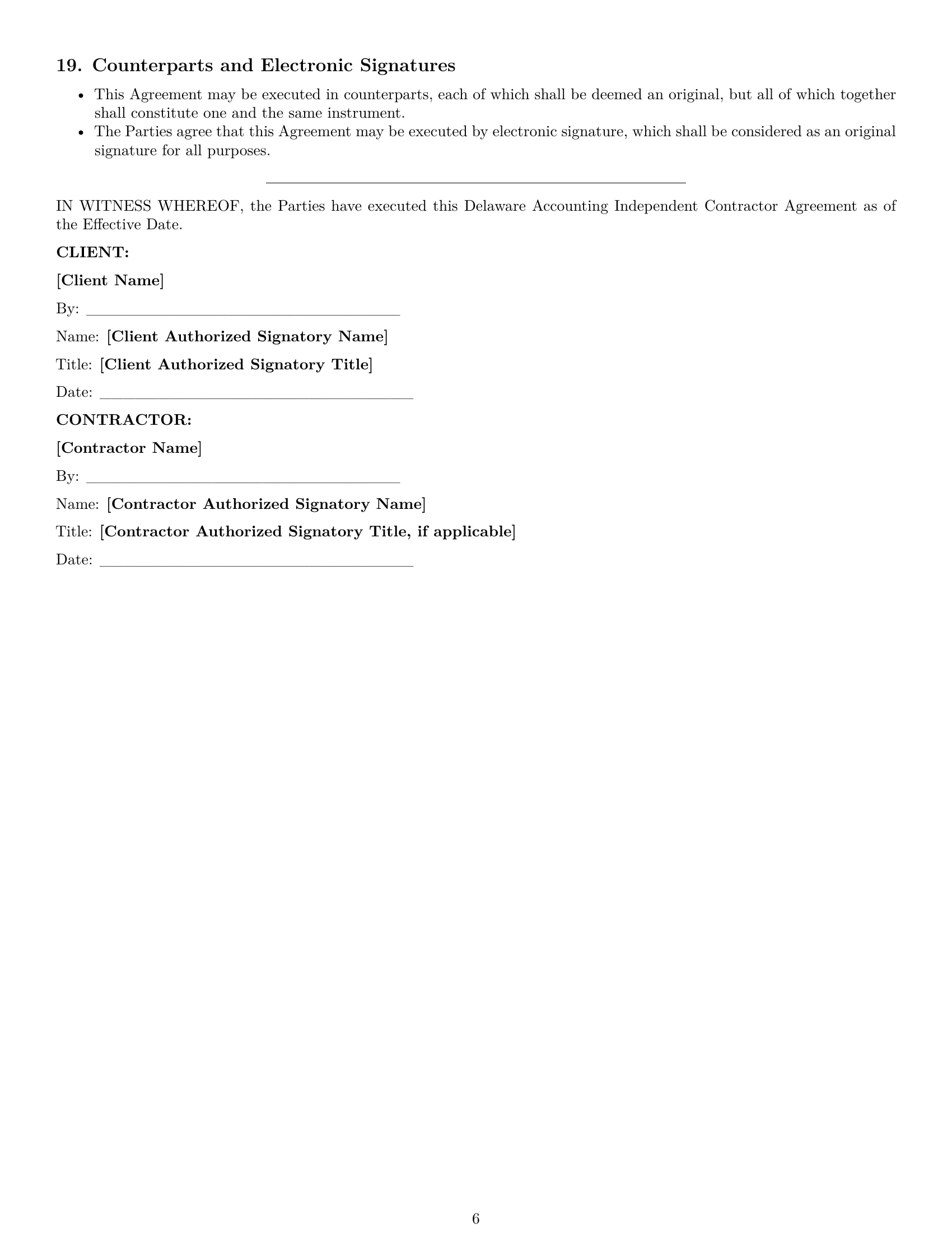 Preview page 6 of Pro Delaware accounting independent contractor agreement template