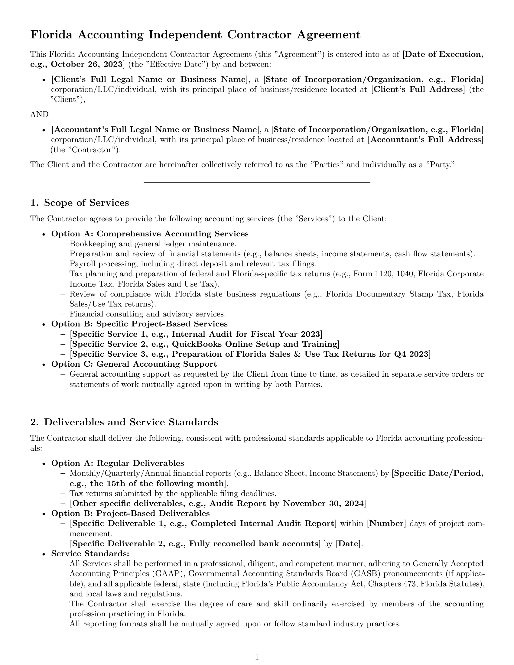 Preview page 1 of Pro Florida accounting independent contractor agreement template