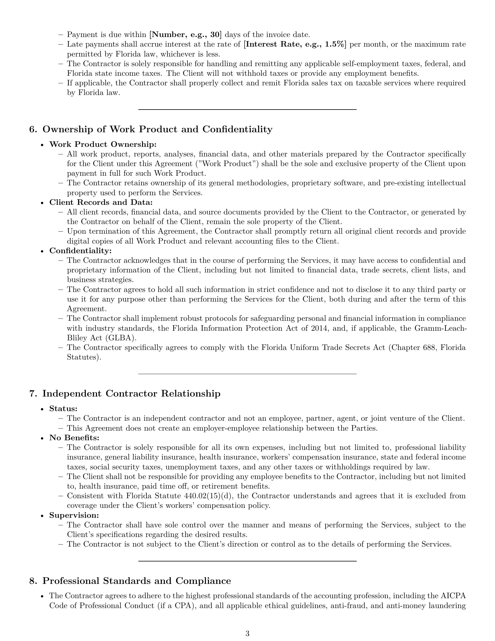 Preview page 3 of Pro Florida accounting independent contractor agreement template