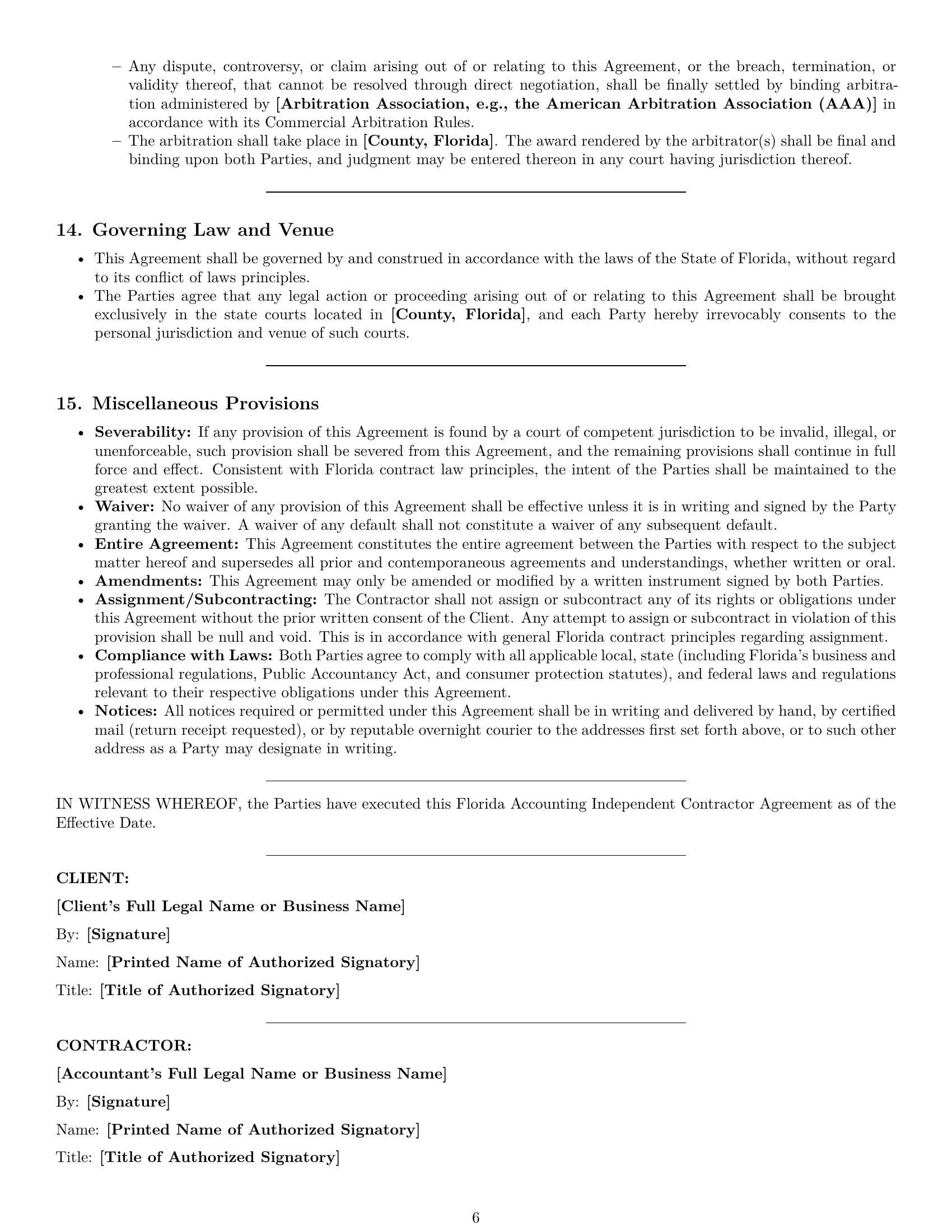 Preview page 6 of Pro Florida accounting independent contractor agreement template