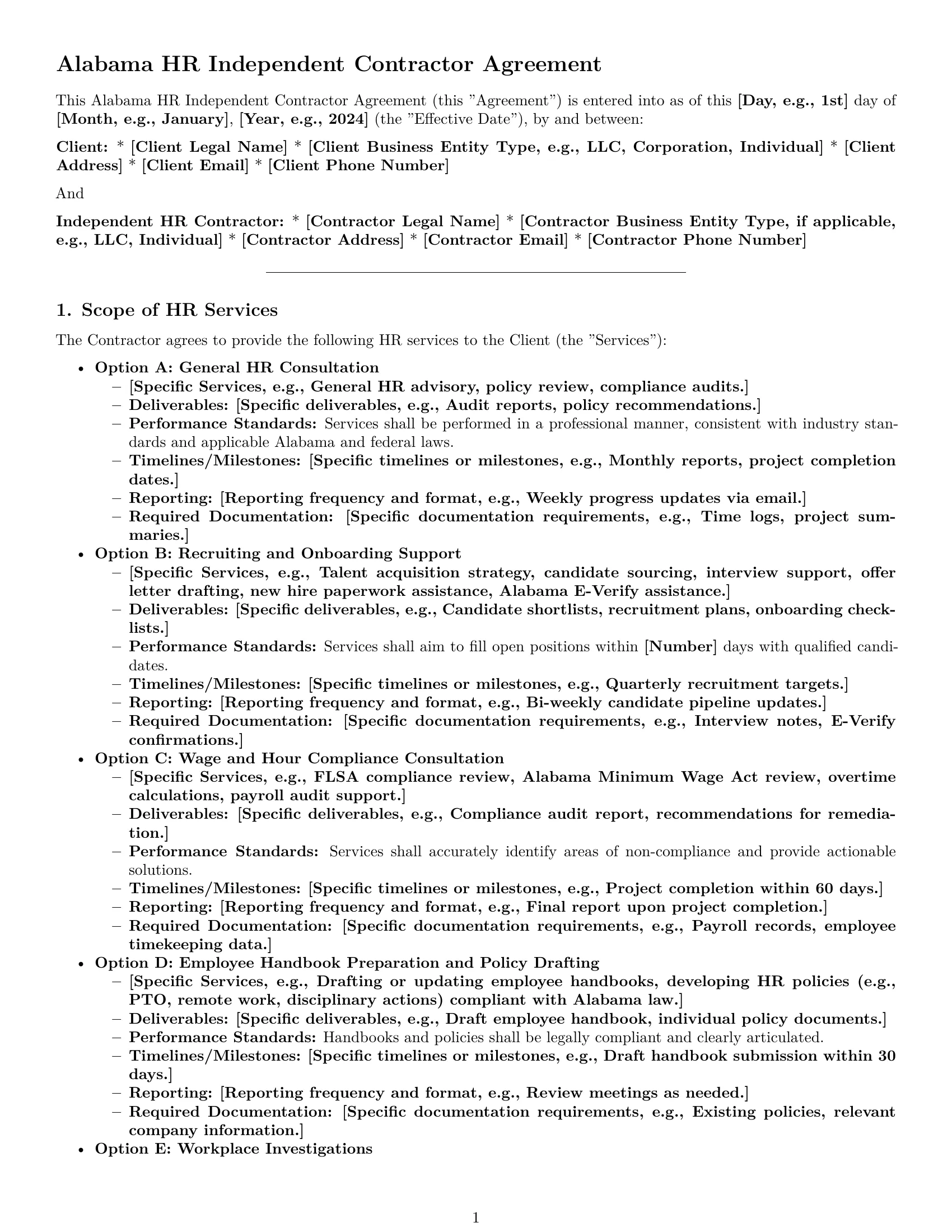 Preview page 1 of Pro Alabama hr independent contractor agreement template