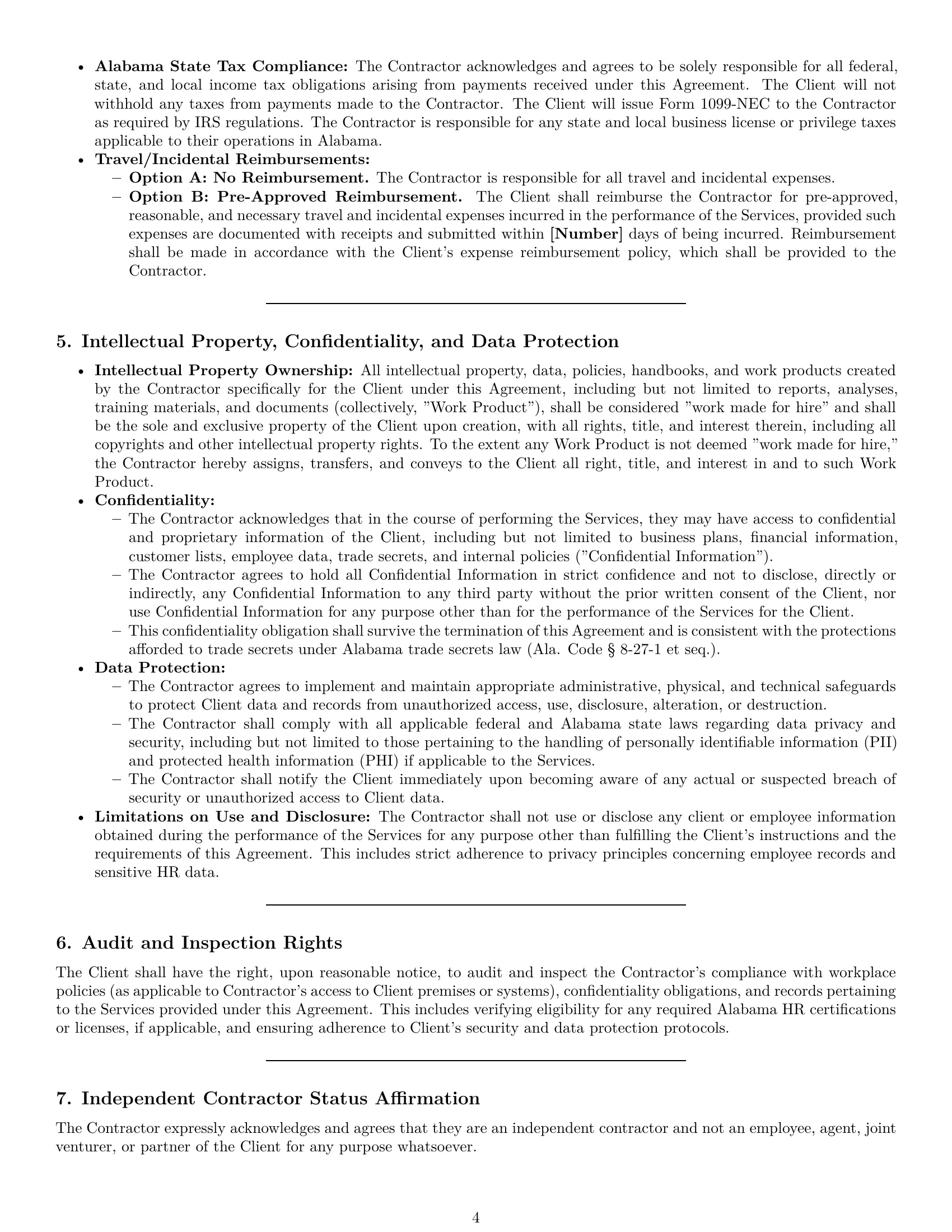 Preview page 4 of Pro Alabama hr independent contractor agreement template