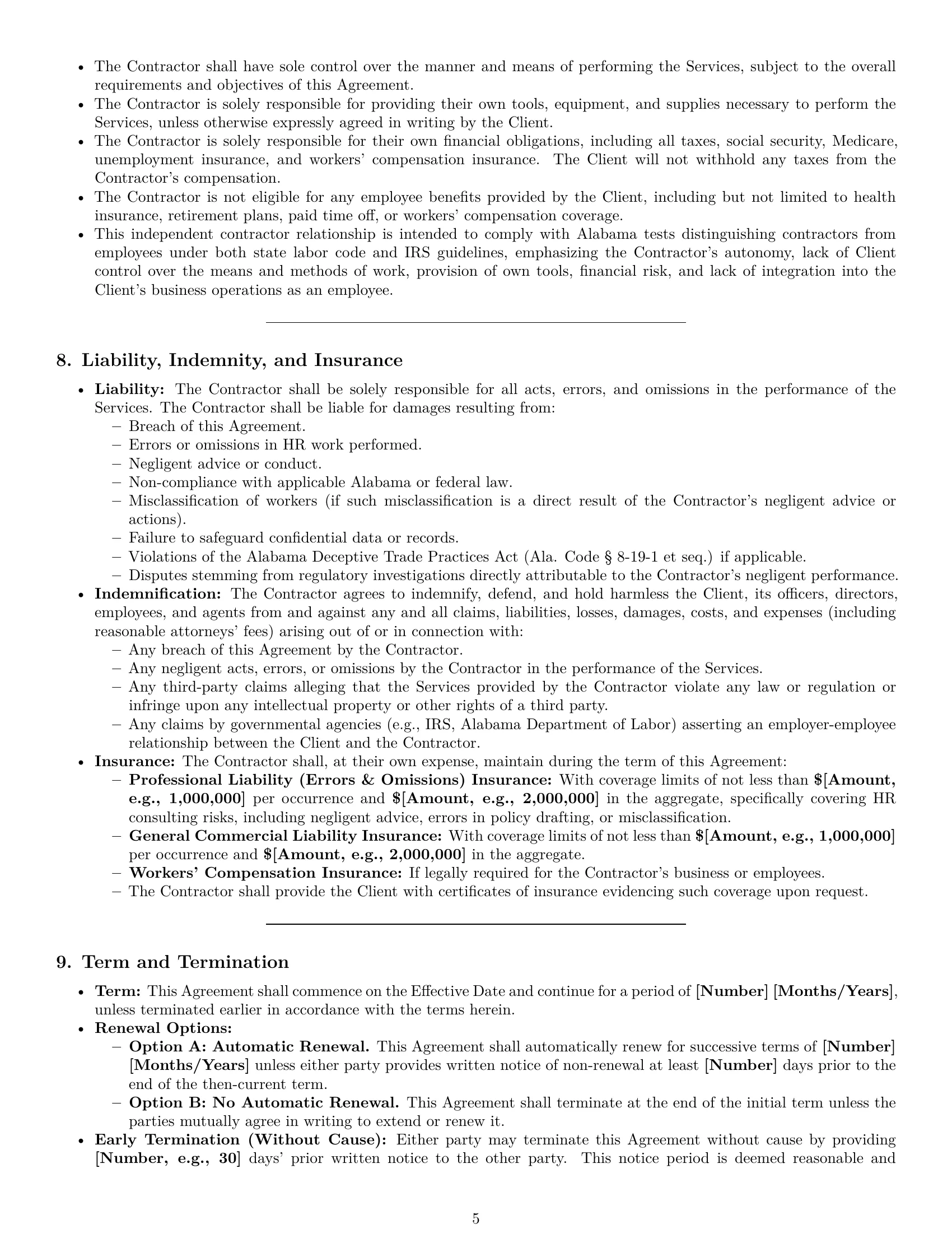 Preview page 5 of Pro Alabama hr independent contractor agreement template