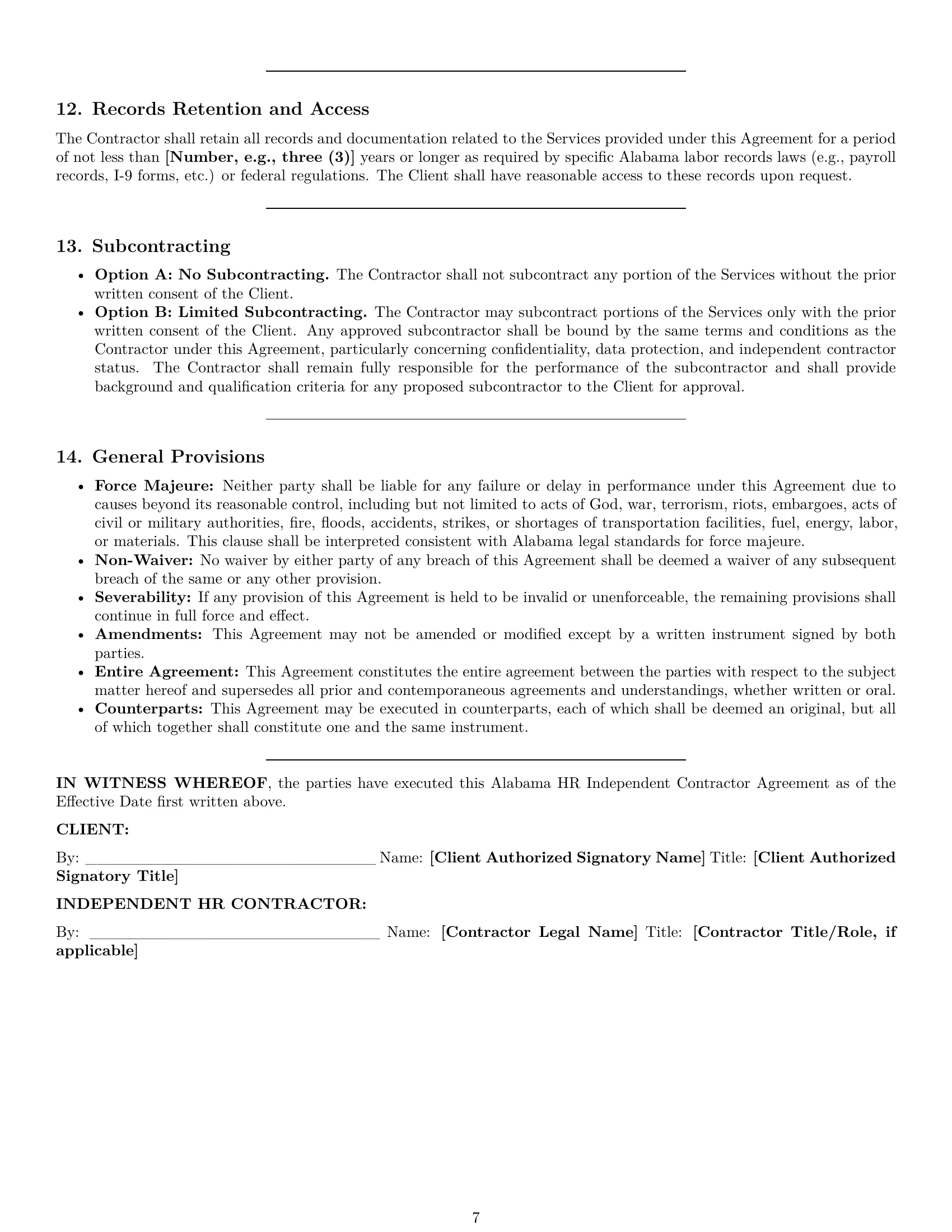 Preview page 7 of Pro Alabama hr independent contractor agreement template