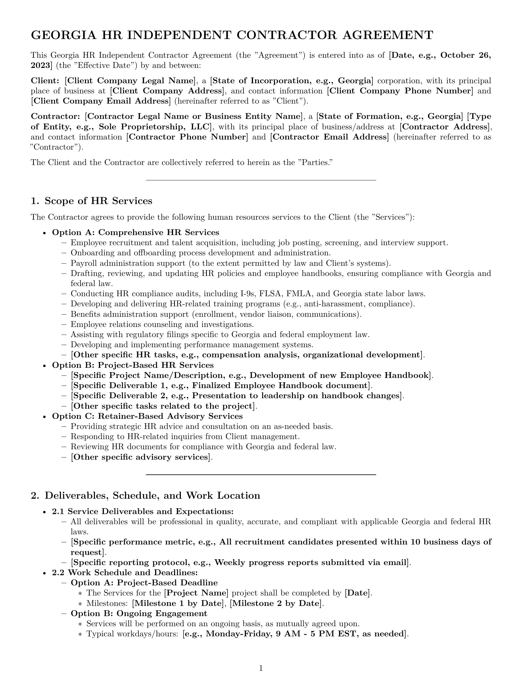 Preview page 1 of Pro Georgia hr independent contractor agreement template