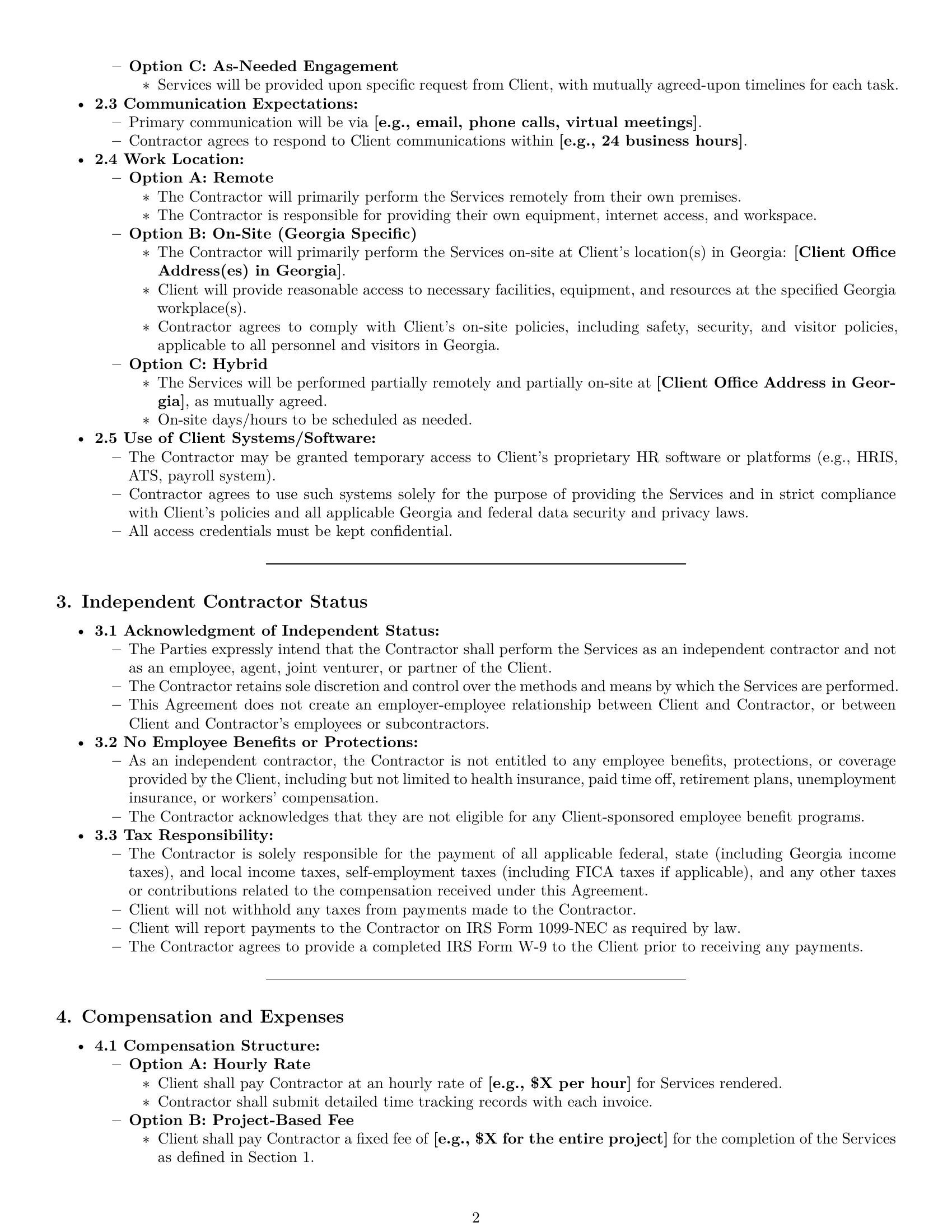 Preview page 2 of Pro Georgia hr independent contractor agreement template