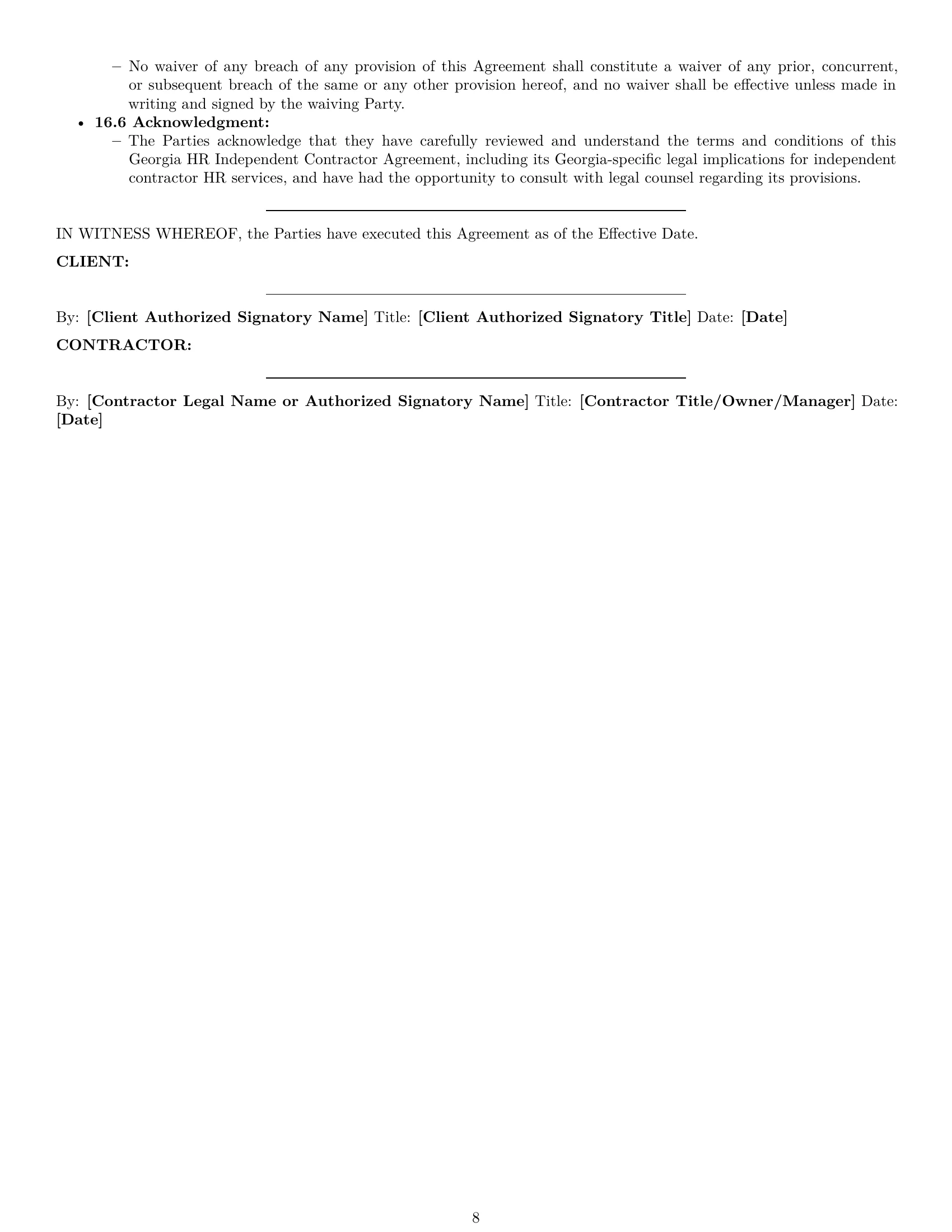 Preview page 8 of Pro Georgia hr independent contractor agreement template