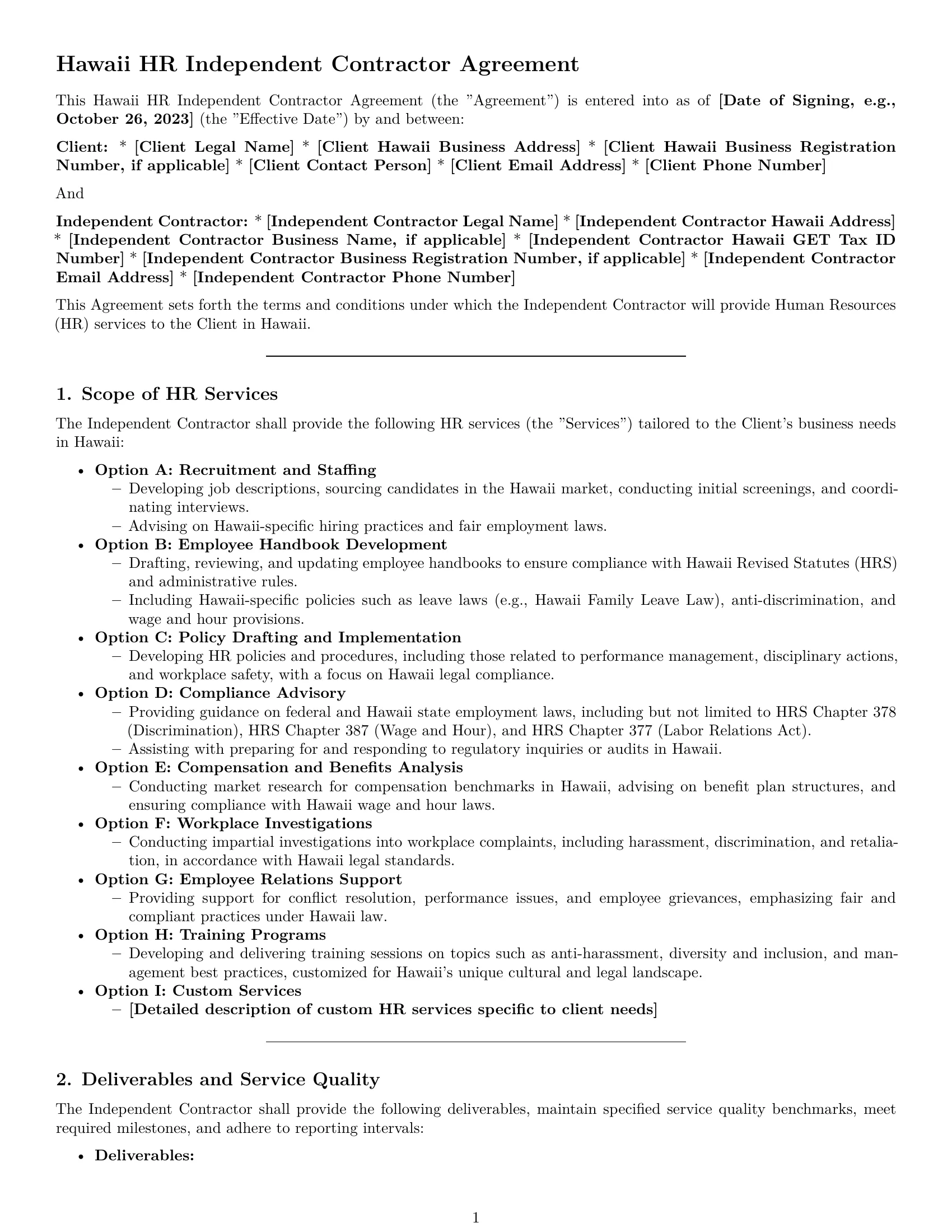 Preview page 1 of Pro Hawaii hr independent contractor agreement template