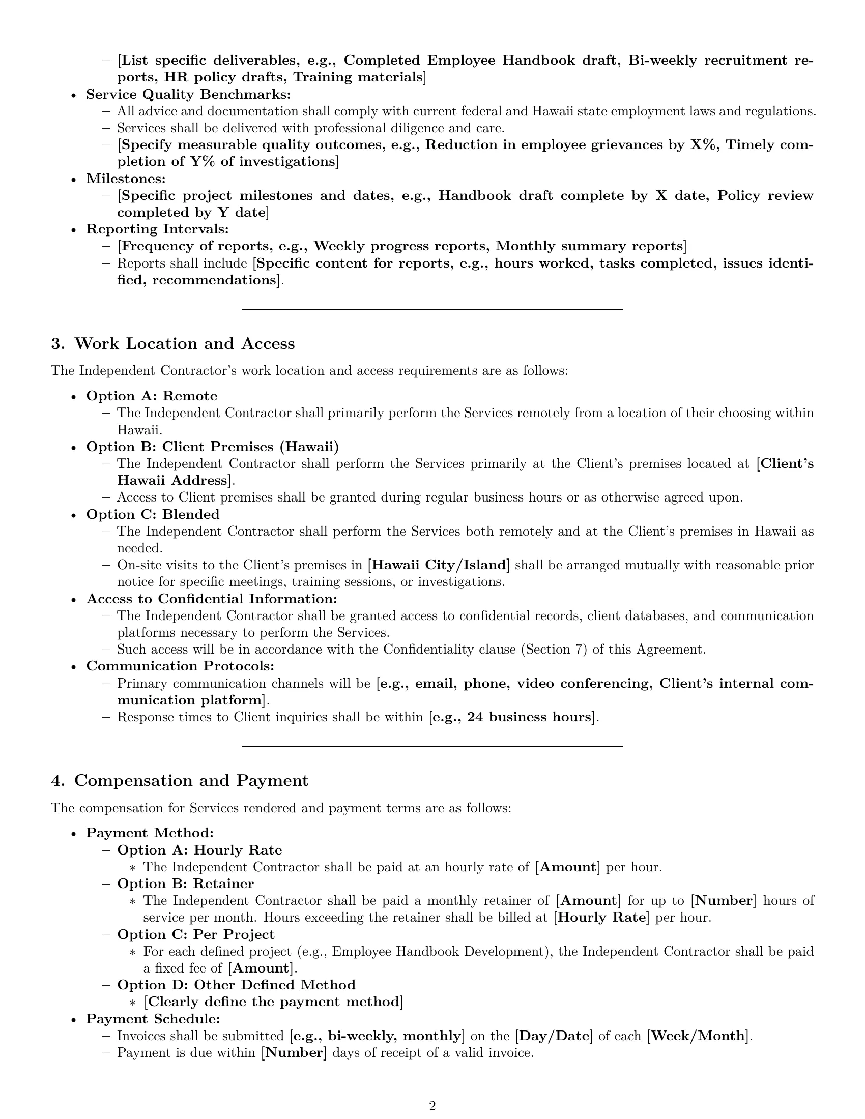 Preview page 2 of Pro Hawaii hr independent contractor agreement template