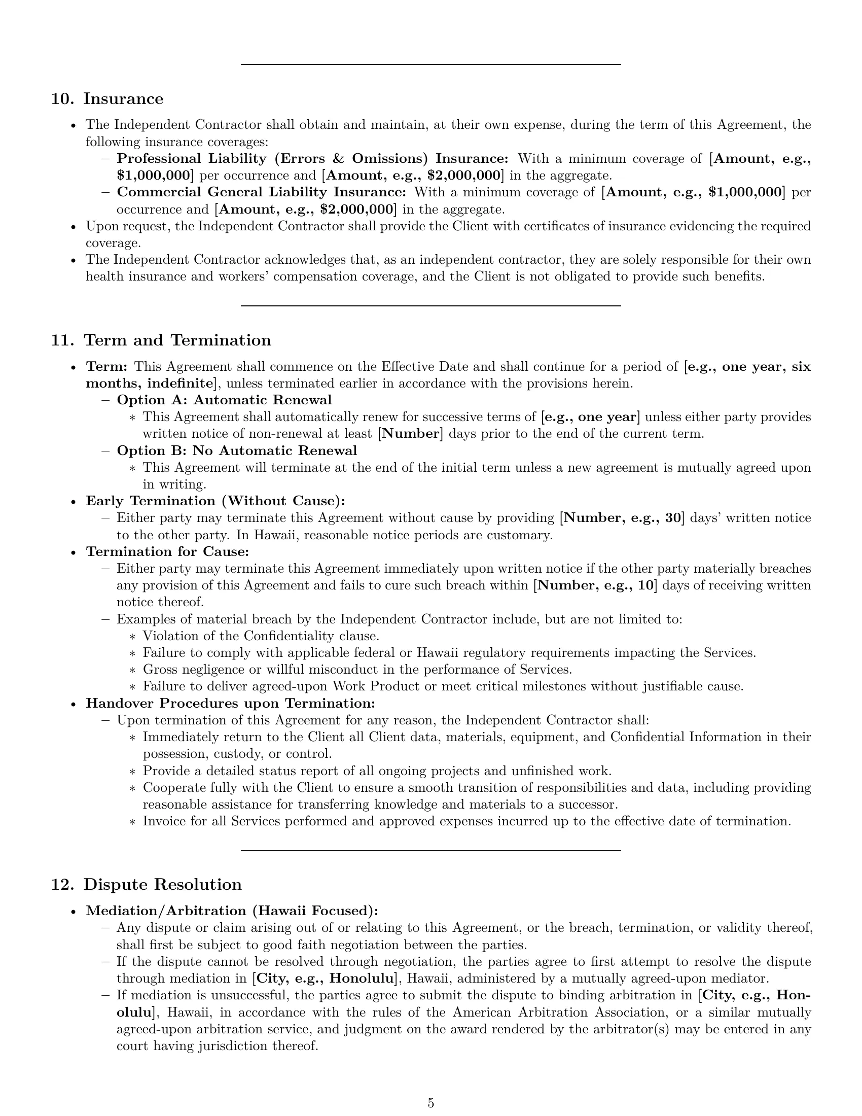 Preview page 5 of Pro Hawaii hr independent contractor agreement template