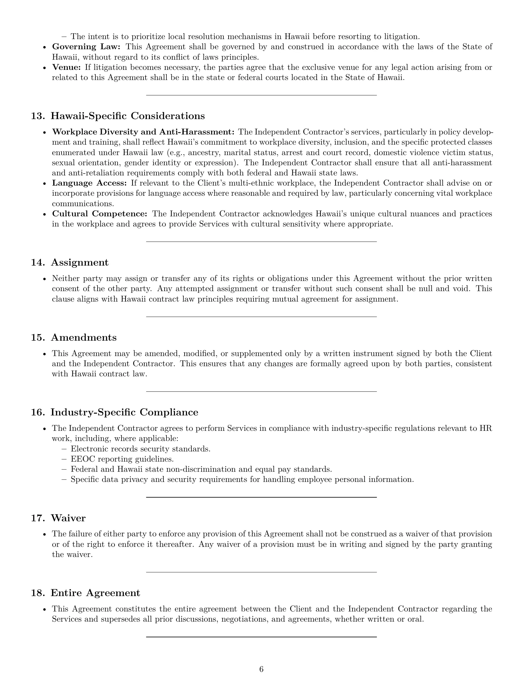 Preview page 6 of Pro Hawaii hr independent contractor agreement template