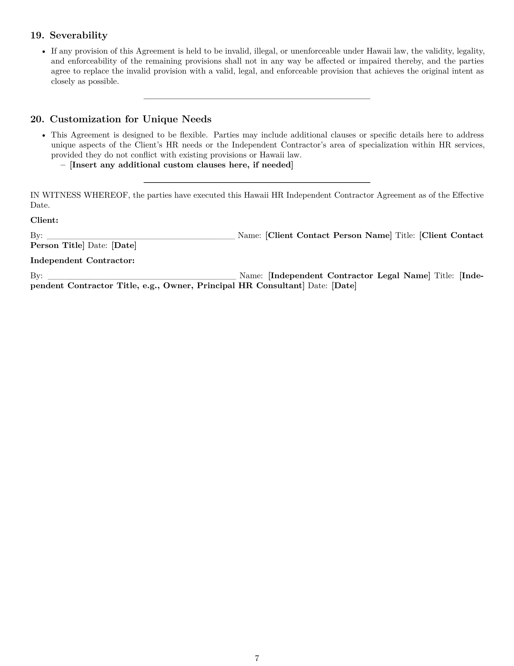 Preview page 7 of Pro Hawaii hr independent contractor agreement template