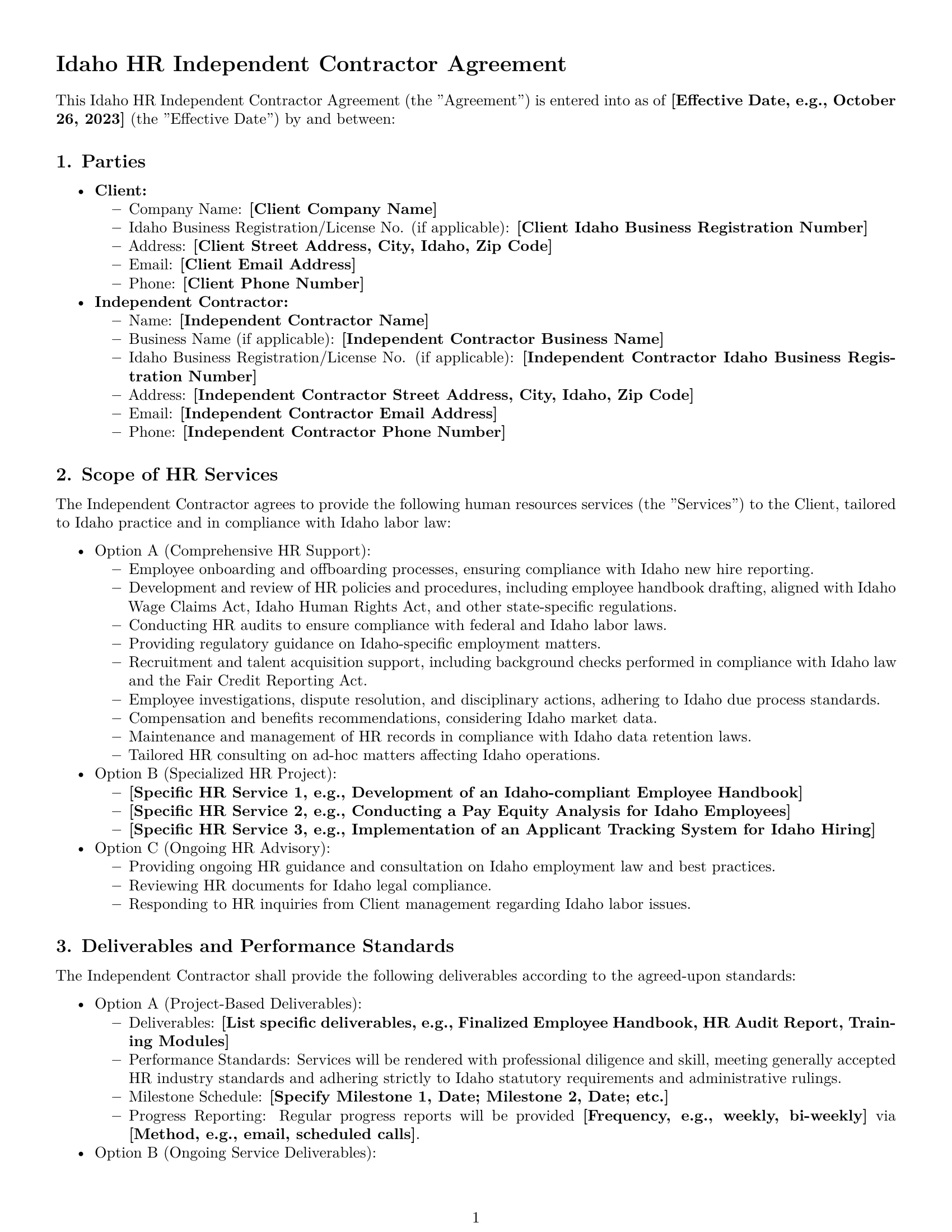 Preview page 1 of Pro Idaho hr independent contractor agreement template