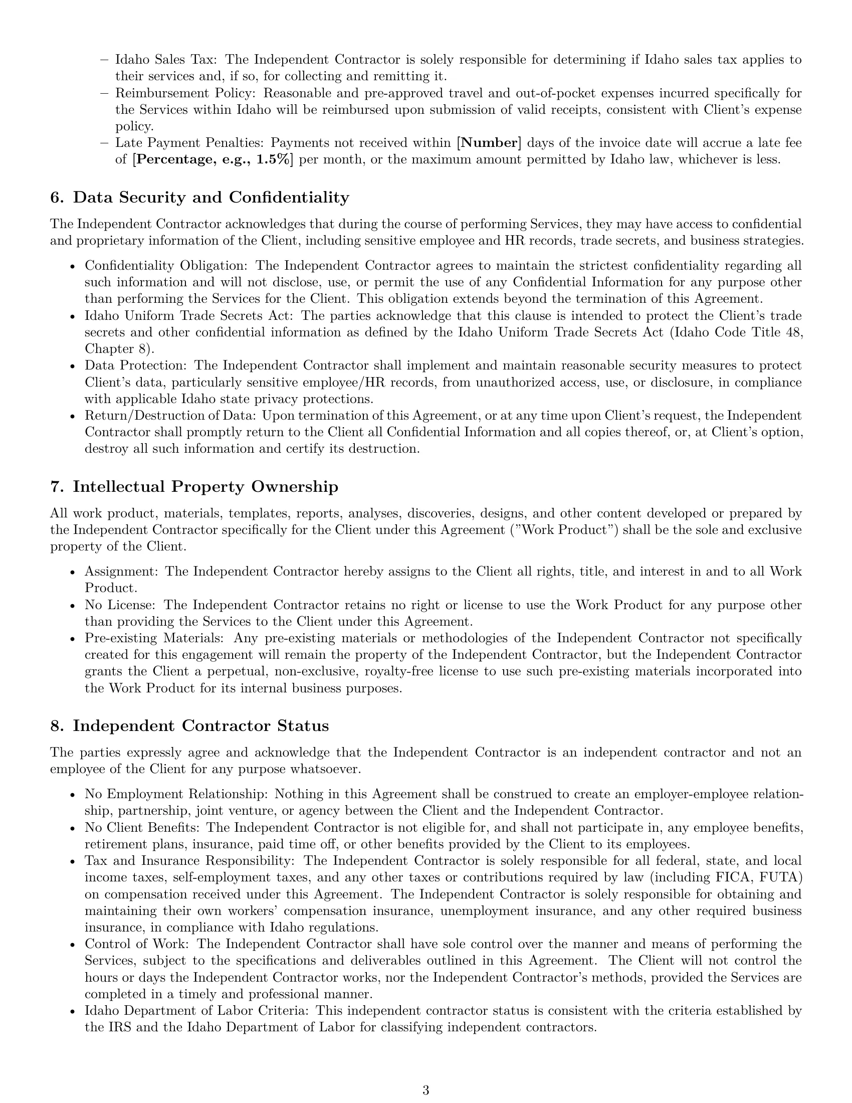 Preview page 3 of Pro Idaho hr independent contractor agreement template