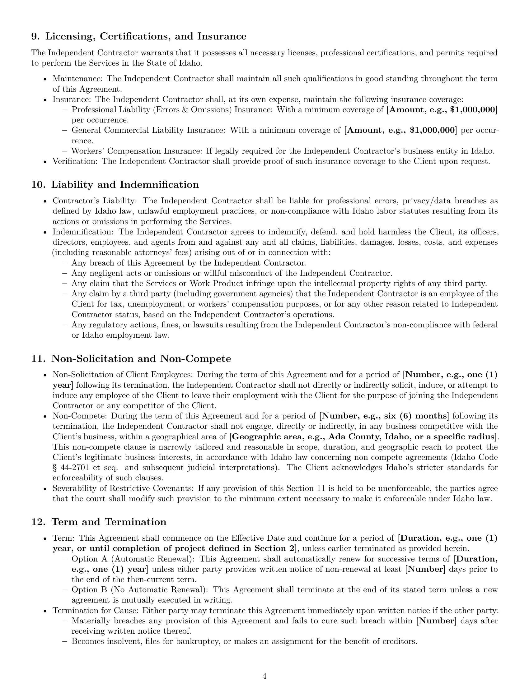 Preview page 4 of Pro Idaho hr independent contractor agreement template