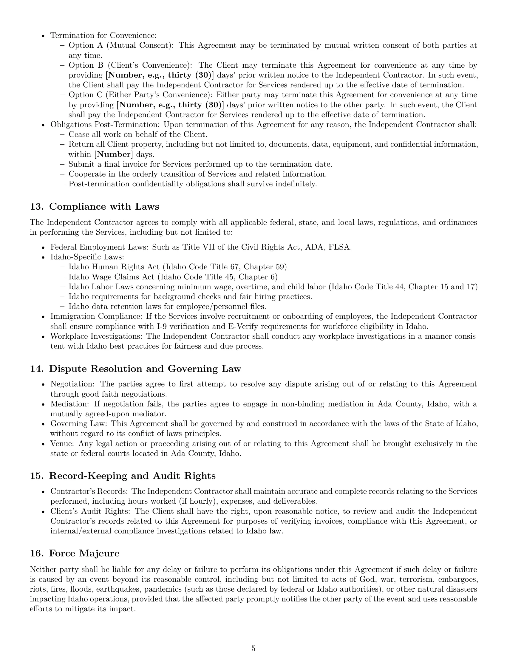Preview page 5 of Pro Idaho hr independent contractor agreement template