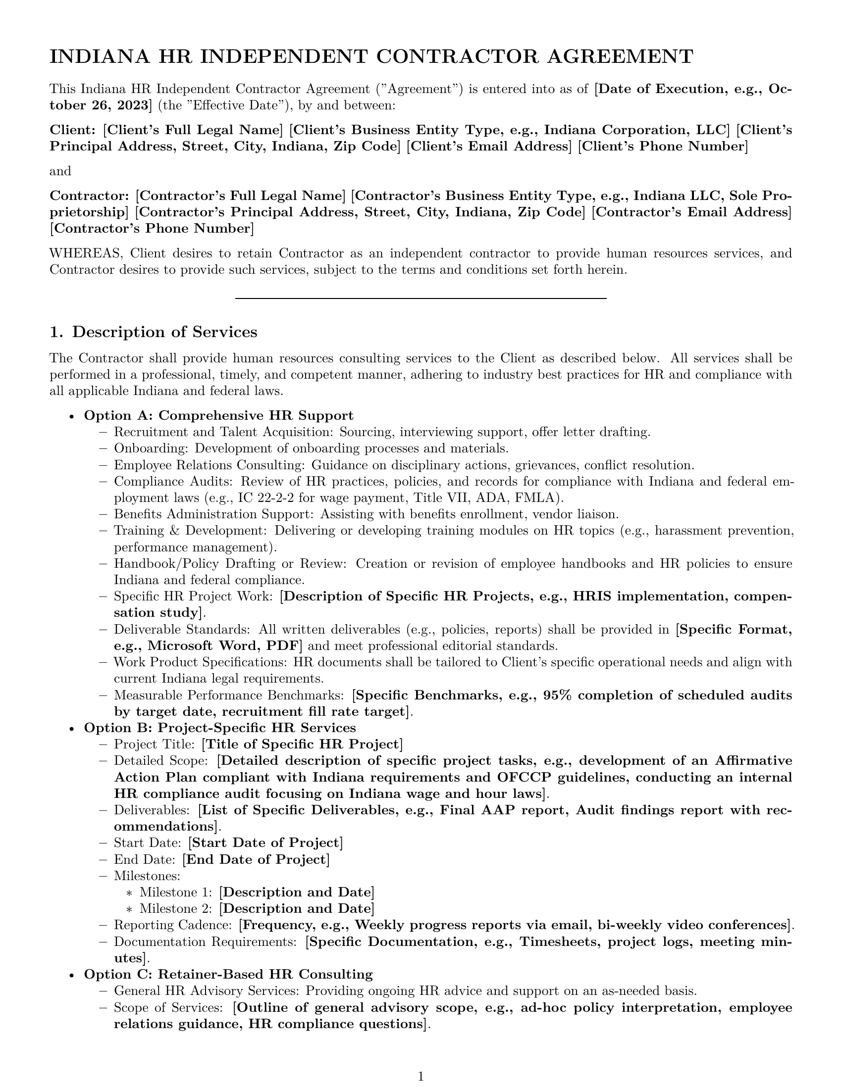 Preview page 1 of Pro Indiana hr independent contractor agreement template