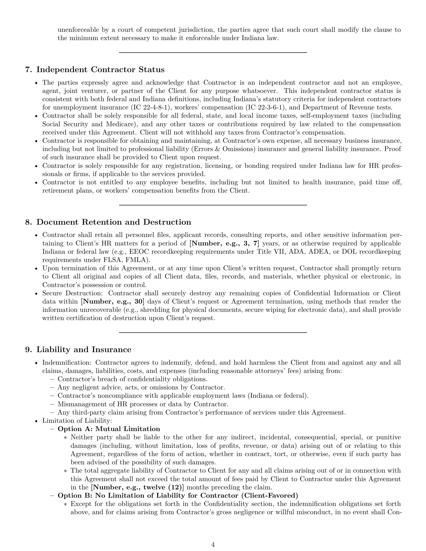 Preview page 4 of Pro Indiana hr independent contractor agreement template