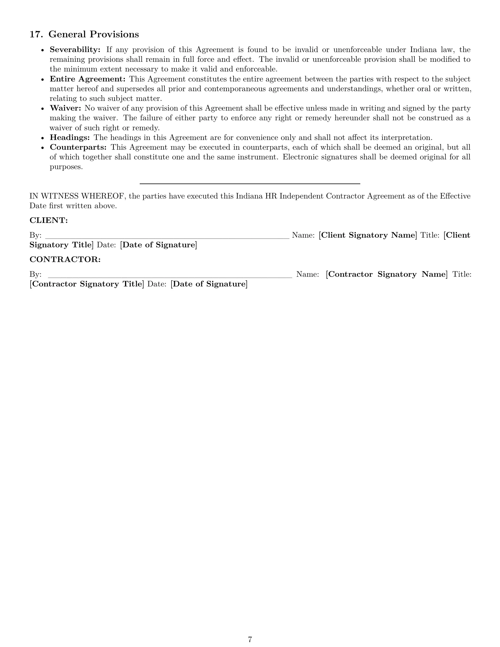 Preview page 7 of Pro Indiana hr independent contractor agreement template