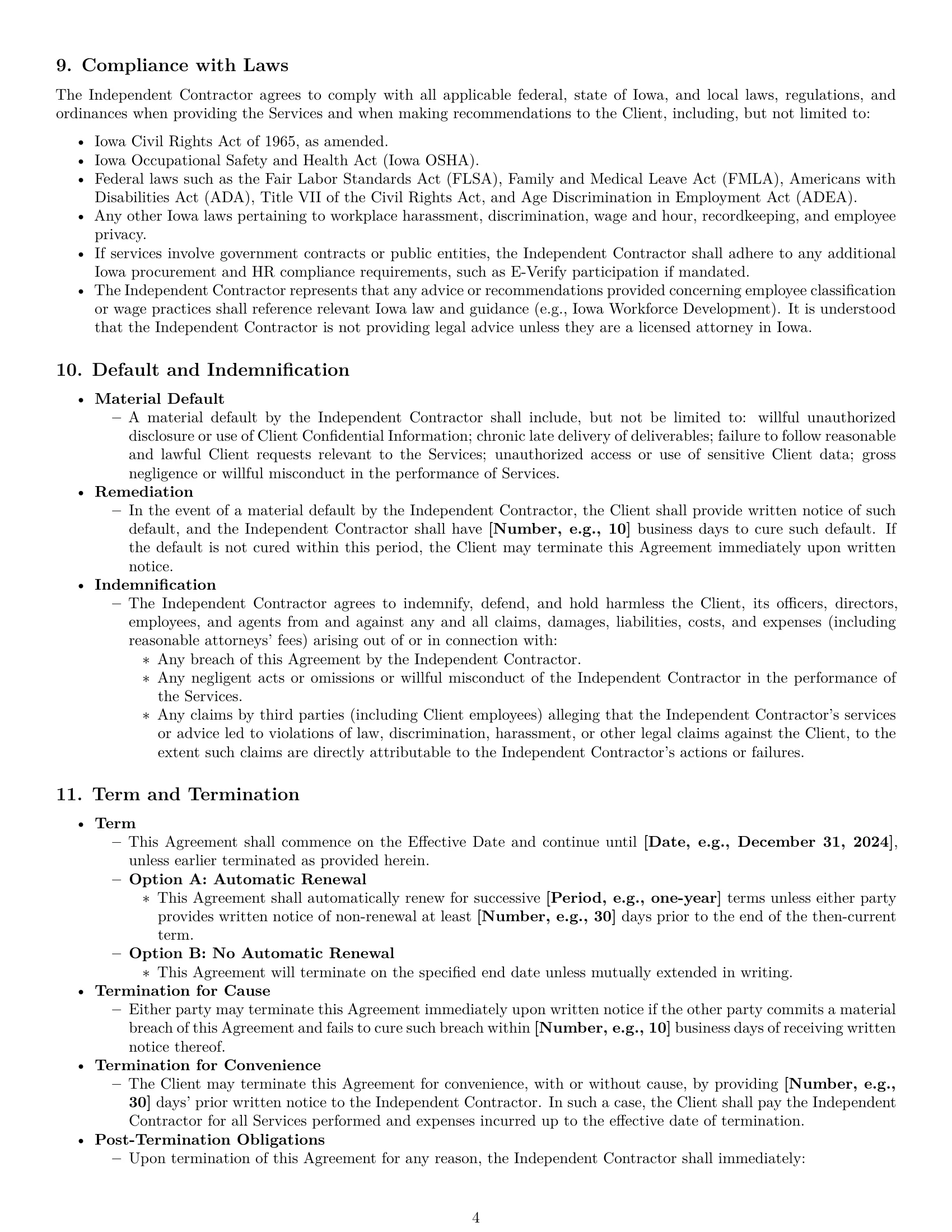 Preview page 4 of Pro Iowa hr independent contractor agreement template