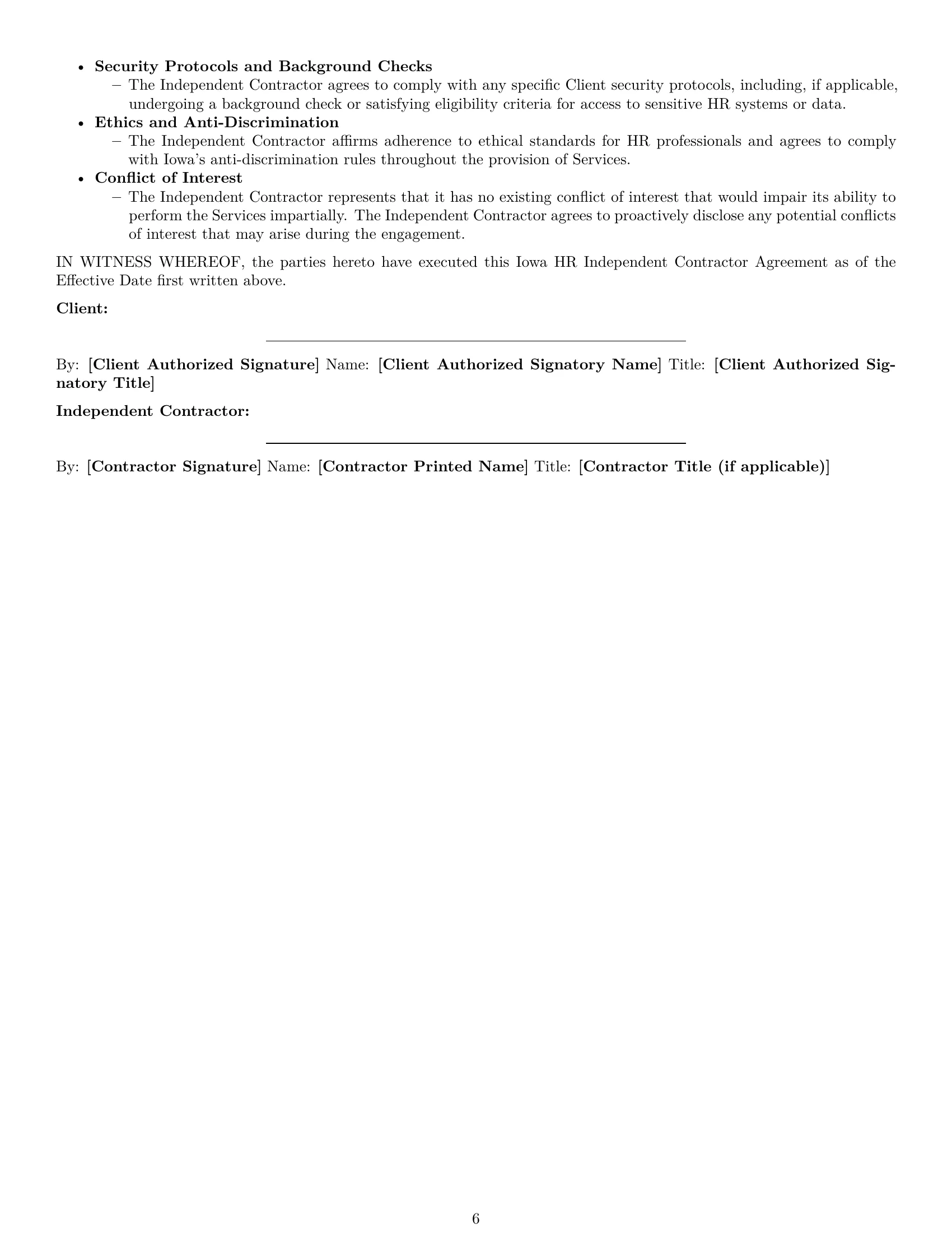 Preview page 6 of Pro Iowa hr independent contractor agreement template